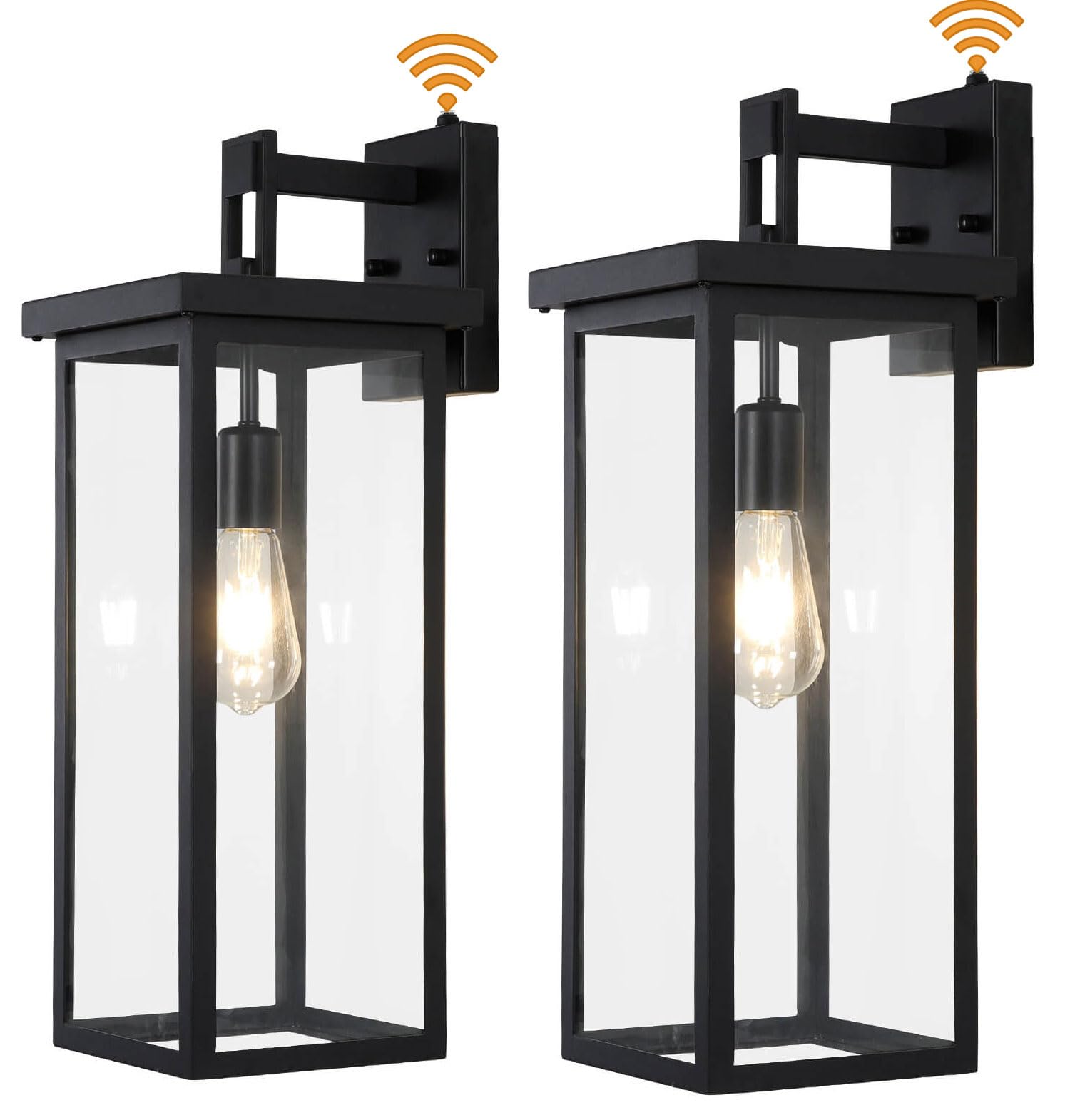 tewei 2 Pack Dusk to Dawn Large Outdoor Wall Lantern, 20 Inch Black Exterior Wall Light Fixtures, Large Porch Light with Clear S