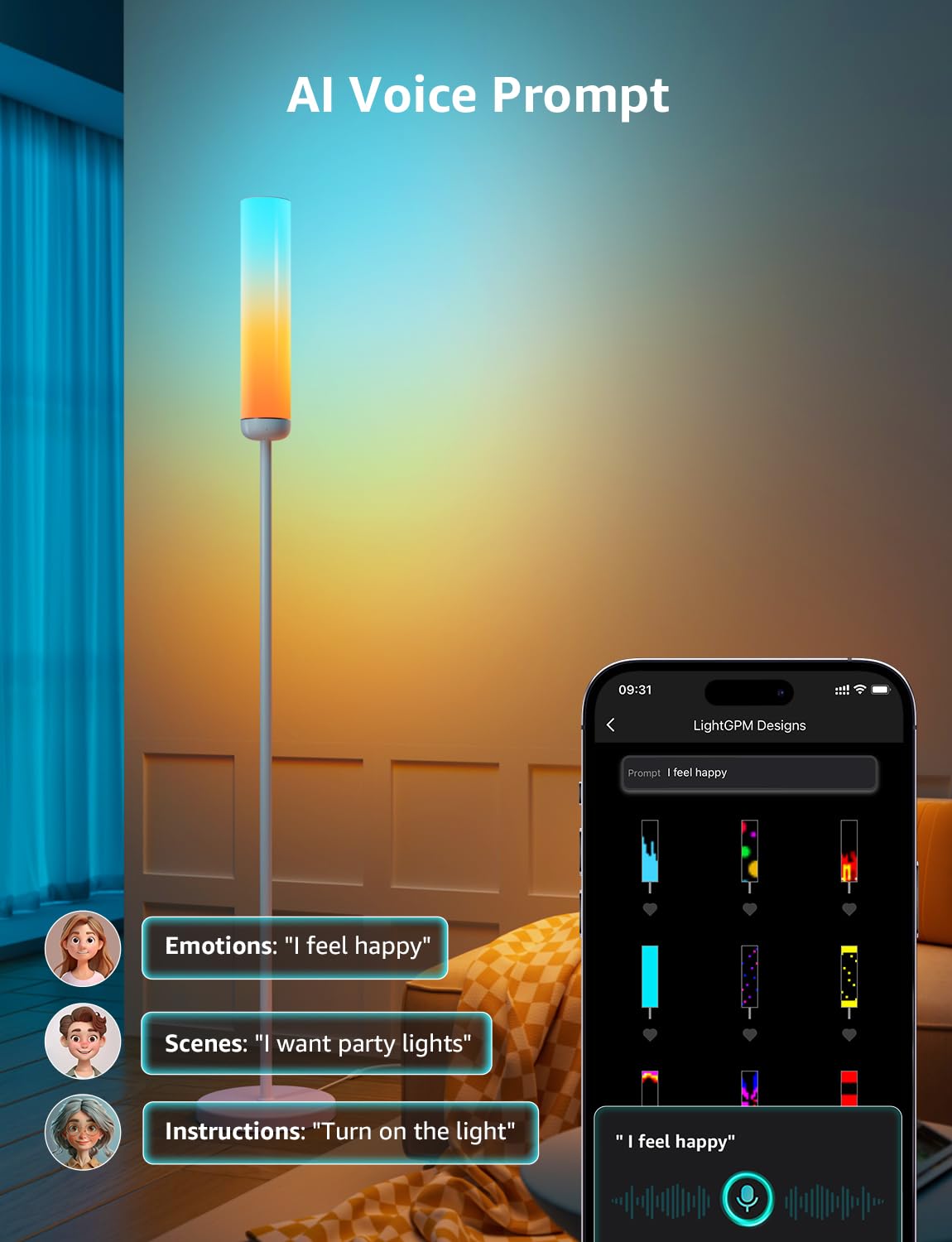Lepro O1 Ai Floor Lamp, 2300Lm Smart Led Standing Lamp App/Wifi Control, Alexa/Google Assistant Enabled, Modern Floor Lamp With