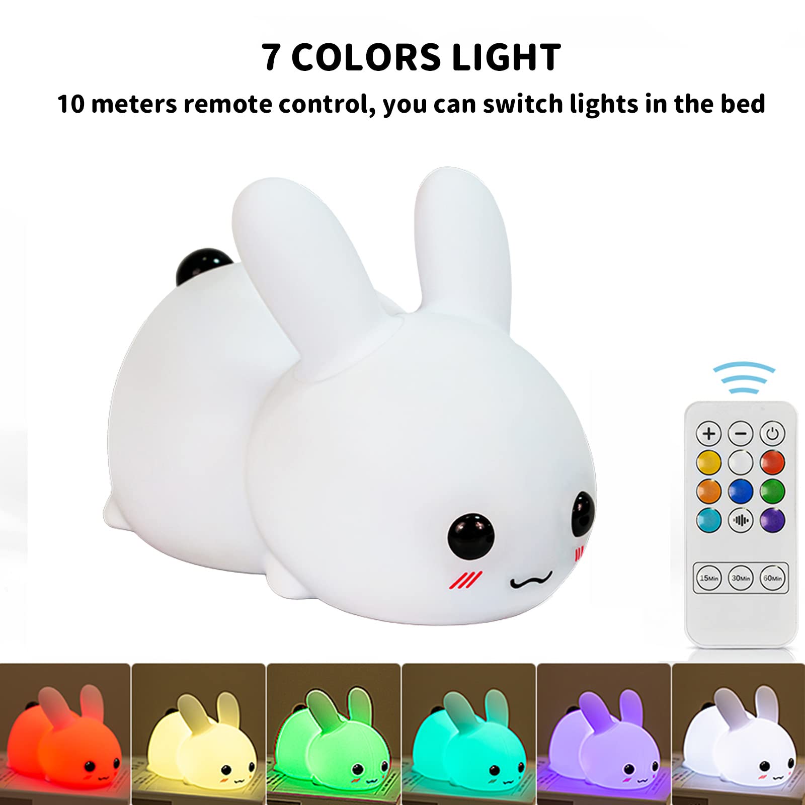 Myratts Cute Bunny Night Light For Kids  7 Colors Kawaii Stuff Rechargeable Nightlights With Dimmable Light And Timer Setting  Birthday Eater Xmas Gift  Used For Camping Party Room Decor