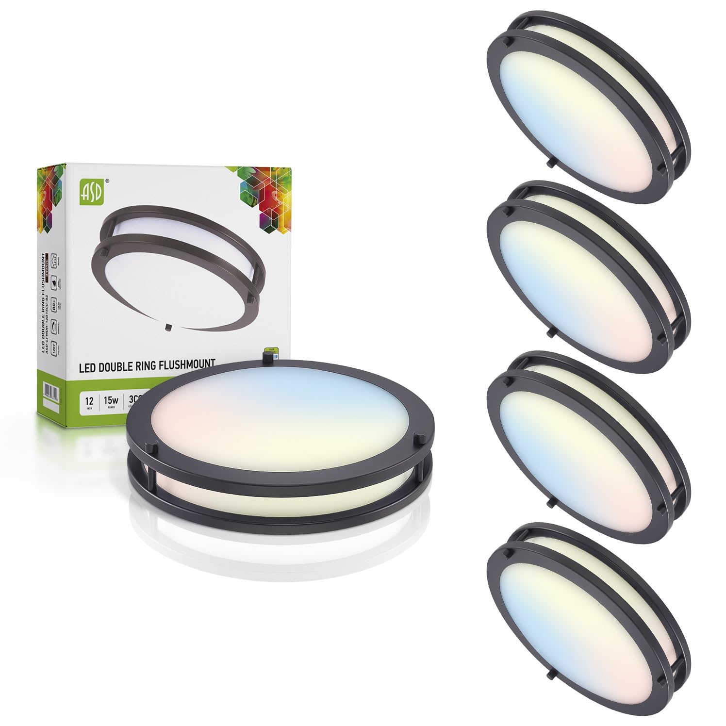 ASD LED Flush Mount Light Fixture 12 Inch 20W Dimmable Energy Star ETL Listed Black 4 Pack