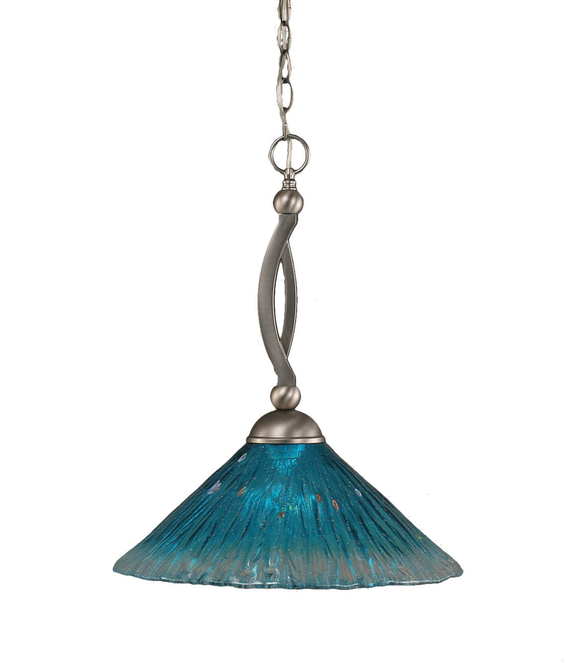 Toltec Lighting 271-Bn-715 Bow One-Light Down Light Pendant Brushed Nickel Finish With Teal Crystal Glass Shade, 16-Inch