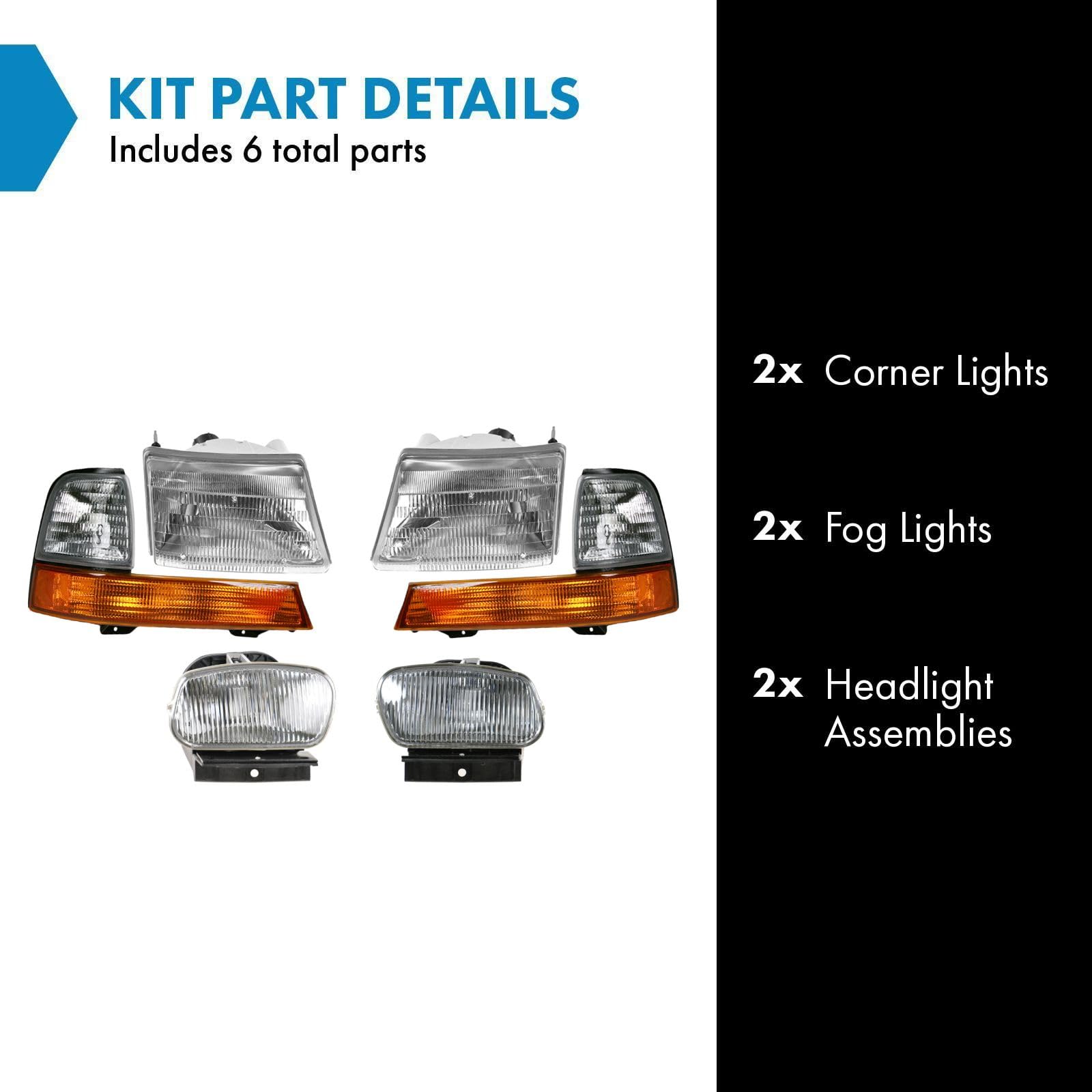 Trq Lighting Kit Compatible With 1998-2000 Ford Ranger Fo2502151 Fo2503151 Fo2520144 Fo2521144 Fo2592198 Fo2593198