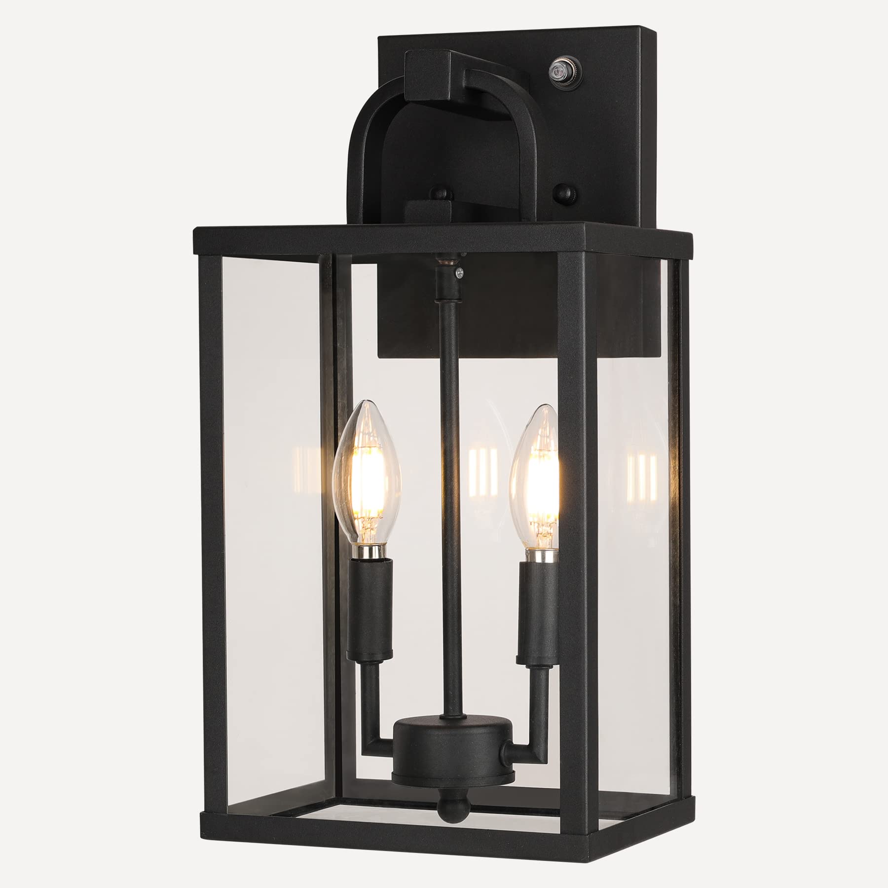 PARTPHONER Outdoor Wall Lantern Sconce, 2-Light Dusk to Dawn, Clear Glass, Metal, Farmhouse Style for Porch or Garage