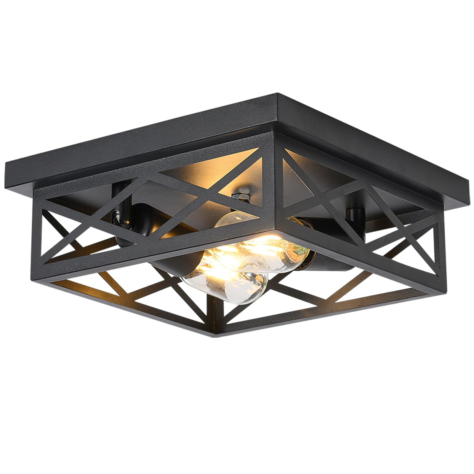 LPINMEIJU Black Flush Mount Ceiling Light 2 Pack, Cage Industrial Farmhouse Ceiling Light Fix-tures Suitable for Kitchen Entrywa
