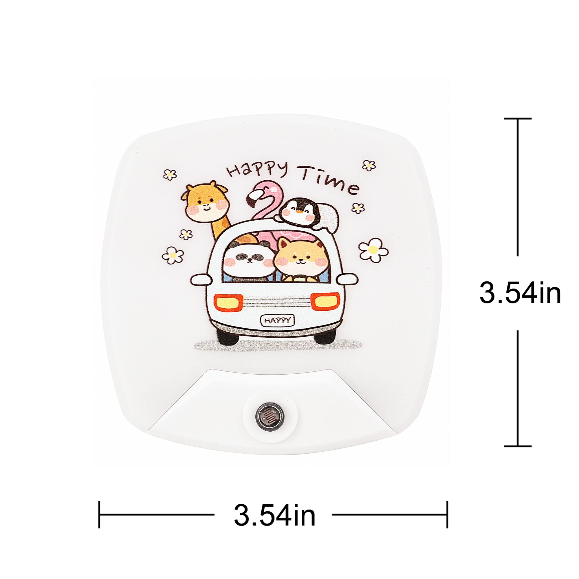 2 Pack - Cartoon Animals LED Plug-in Night Light for Kids - Wall Lamp Take Good Care Children Sleep Light Sensor Auto Controlled
