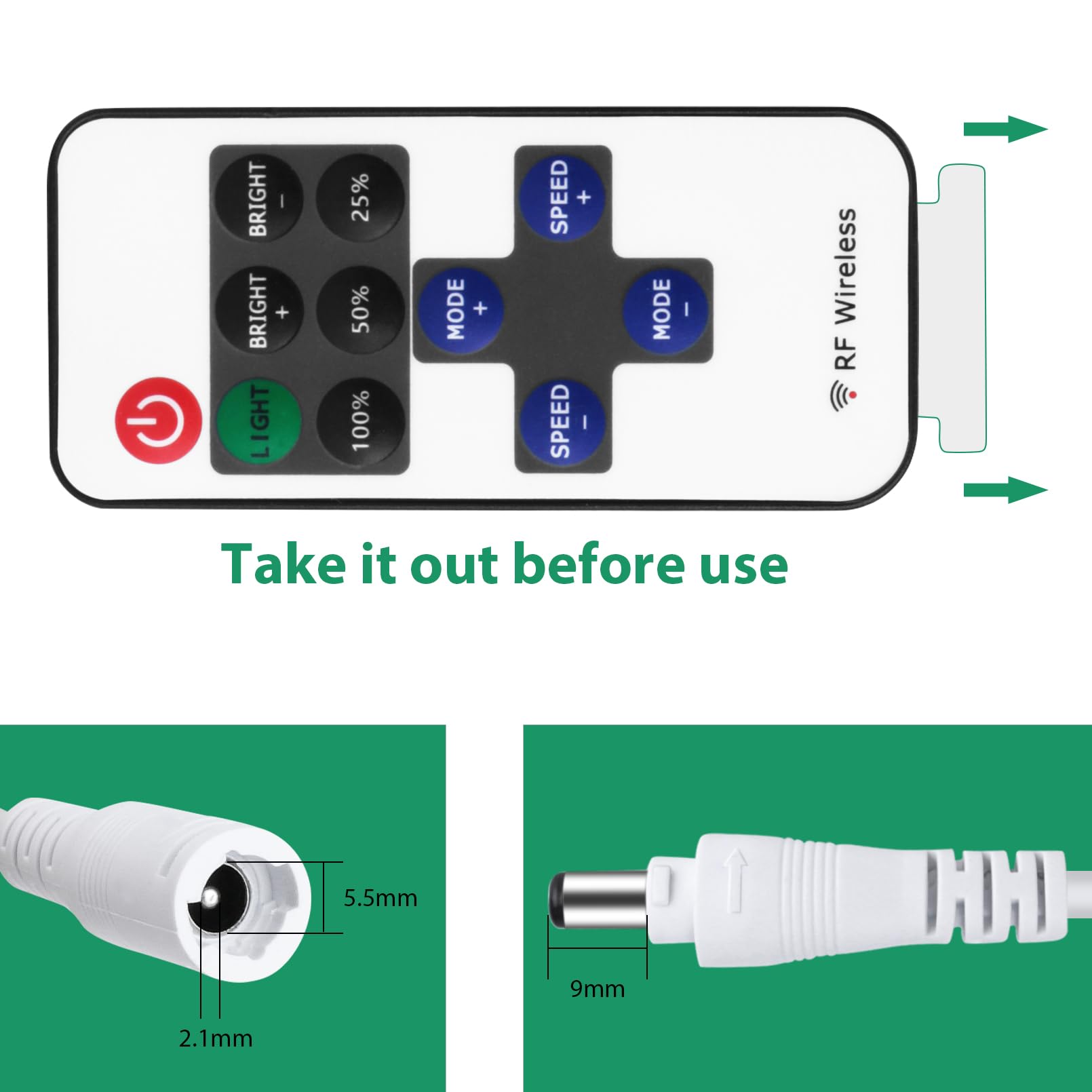 Lamomo Led Strip Lights Rf Remote Controller, Wireless Neon Rope Light Remote Control With Dc Connector, 10 Level Dimmer For 12V