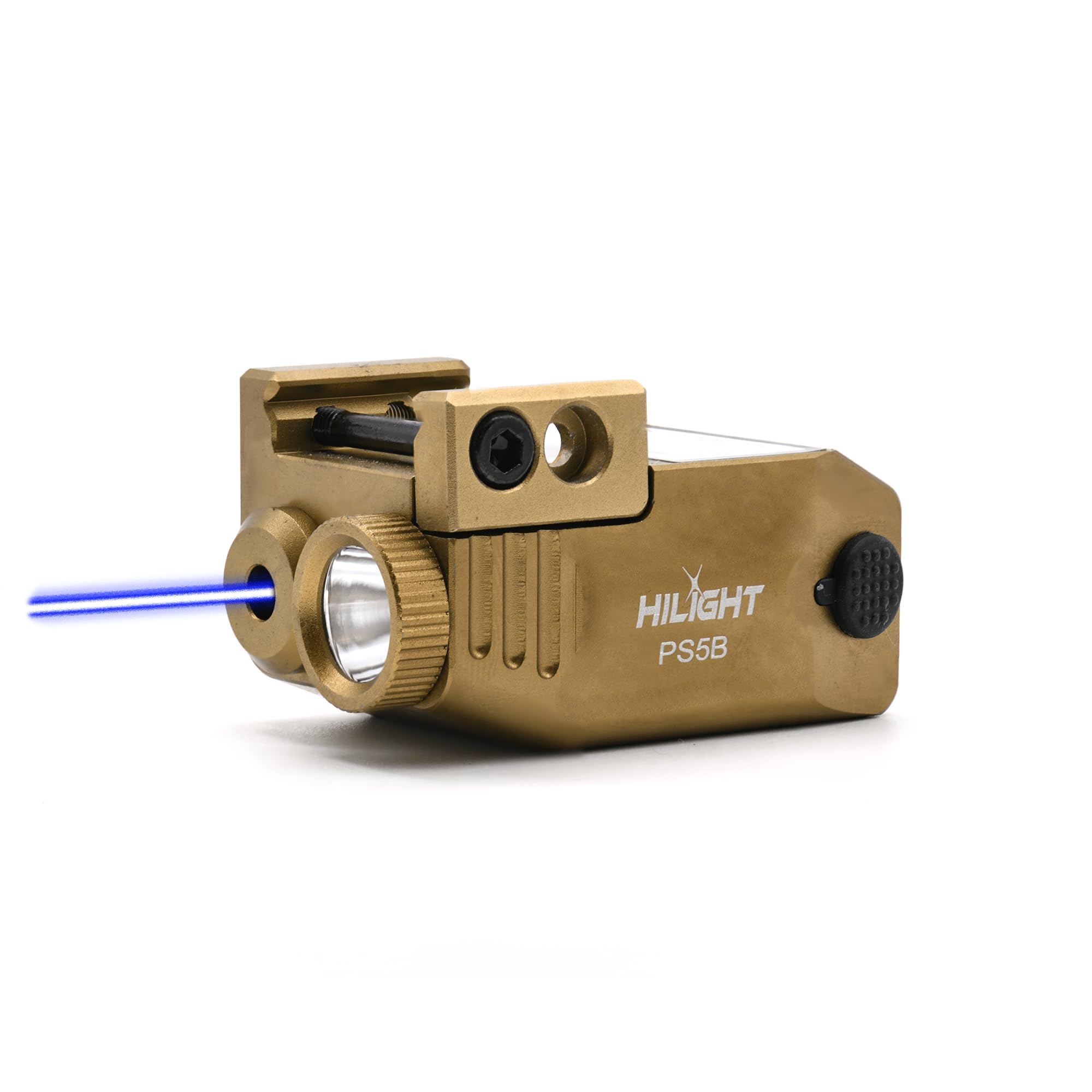 HiLight Tactical Primal PS5B TAN - 400 Lumen Flashlight w/Strobe & Single Blue Laser Beam Combo - Aluminum with Magnetic Recharg