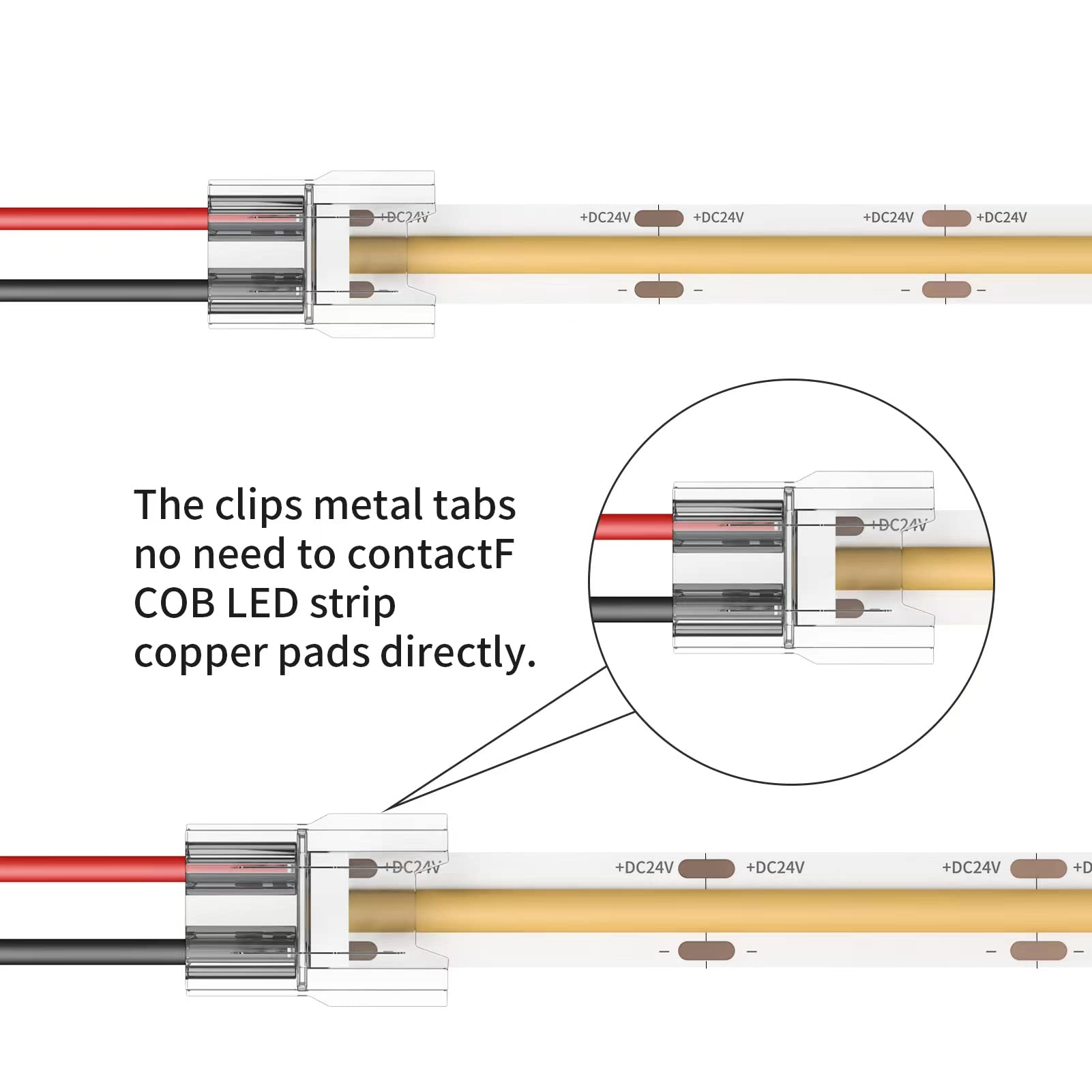 Visdoll Cob Led Light Strip Connectors 20Pcs 8Mm 2Pin Strip To Wires Led Tape Light Connectors,Transparent Solderless No Dark Area For Led Lights Connector Diy Cob/Smd Strip Lights