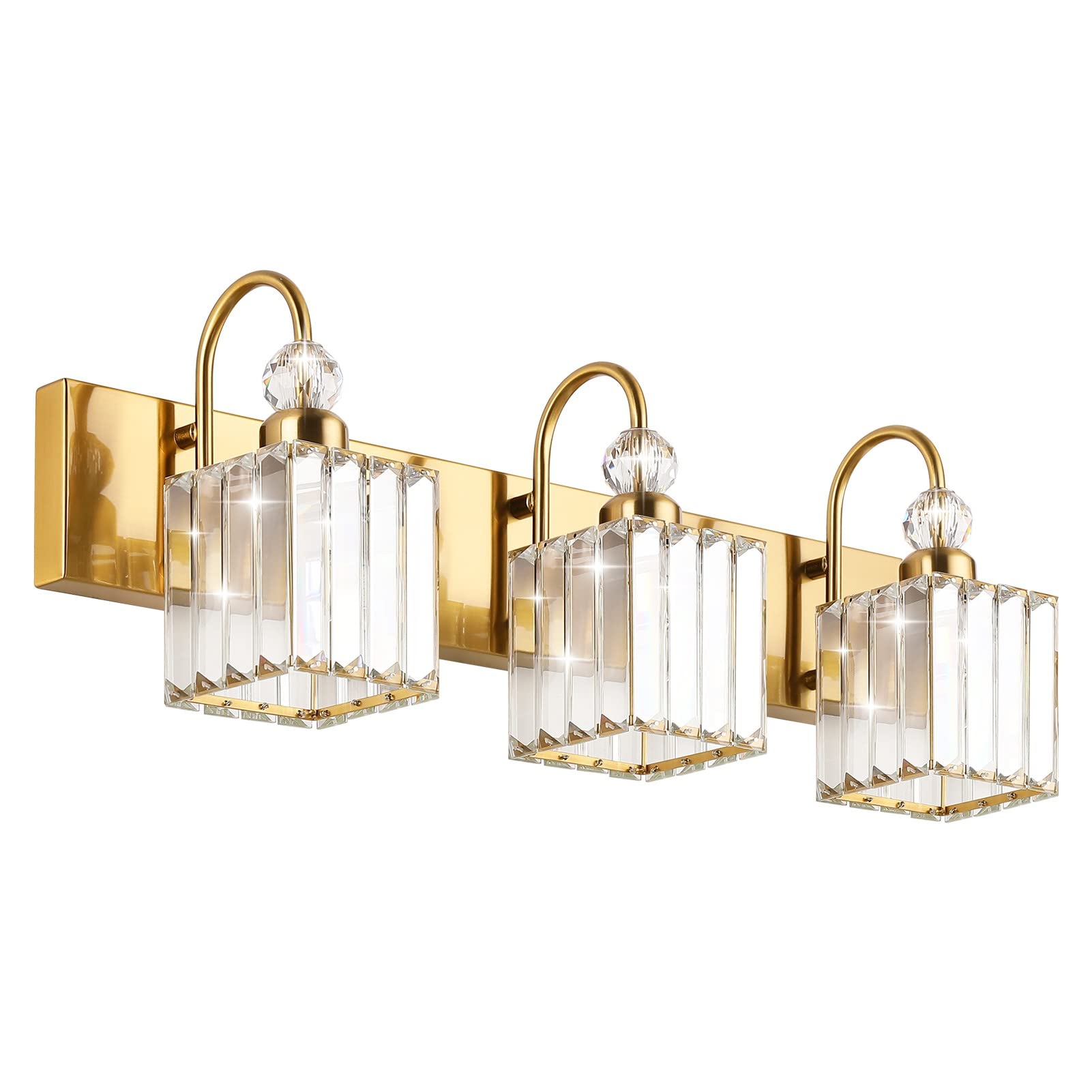 Ralbay Modern Gold Crystal Vanity Lights for Bathroom 3-Lights Crystal Vanity Lights Over Mirror Modern Crystal Gold Bathroom Wall Lighting Fixtures
