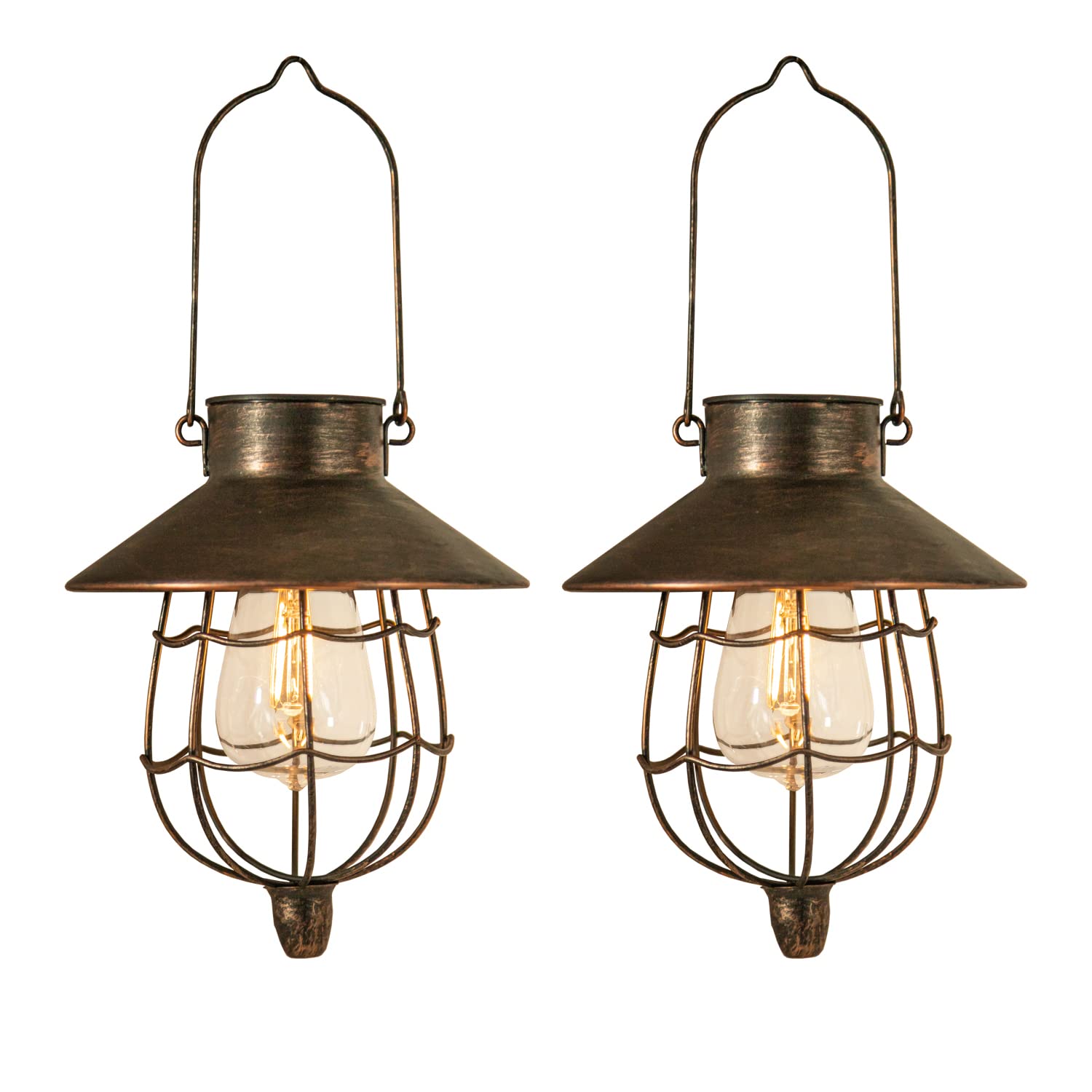YAKii Solar Lantern 2 Pack Waterproof Metal Lamp Warm White Light Antique Copper 221835 for Yard Garden Patio Decor