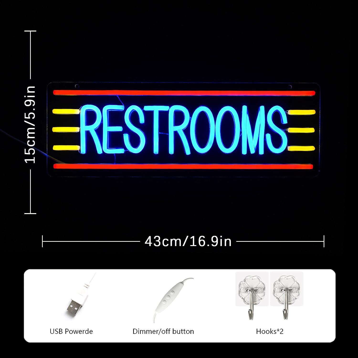 LMSIGNLY Neon Sign for Restrooms - Colorful LED Light, 16.9inx5.9in, Perfect for Business, Bathroom, Bar, Shop, Hotel, Mall Decor