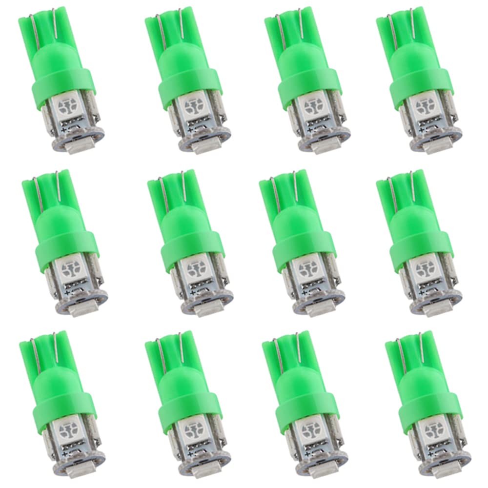 Blyilyb 12-Pack Green Color Replacement Stock # 194 T10 168 2825 W5W 175 158 Bulb 5050 5 Smd Led Light 12V Car Interior Lighting