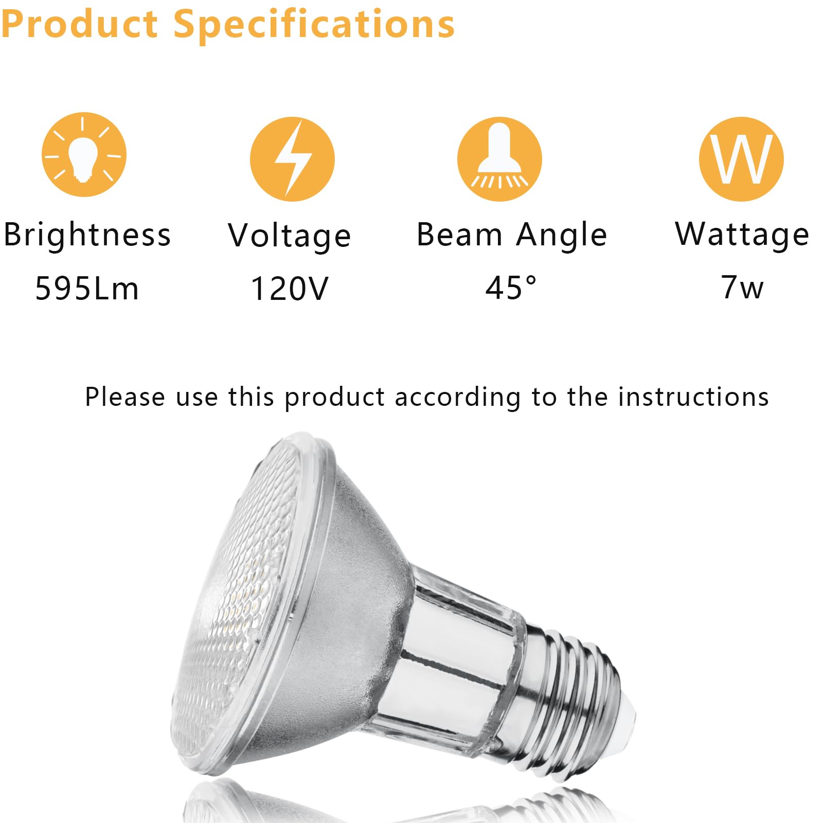 EKSAVE PAR20 7W LED Light Bulbs, Waterproof IP65, Dimmable, Warm White, 595lm, E26 Base, Pack of 2