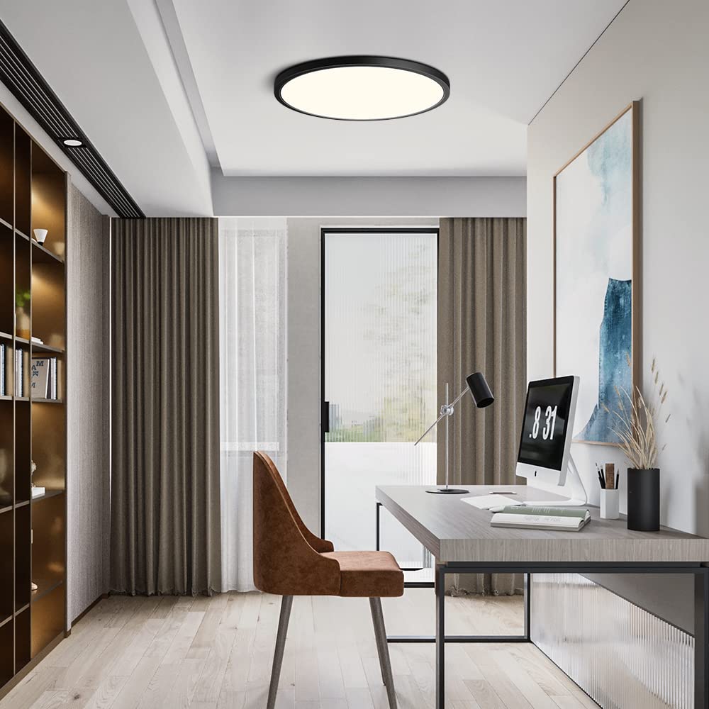 LEDLightsWorld 12 Inch LED Ceiling Light Flush Mount 4000K Neutral White 24W Black Low Profile Model LM-XDD-US-24W-NW-1P-B