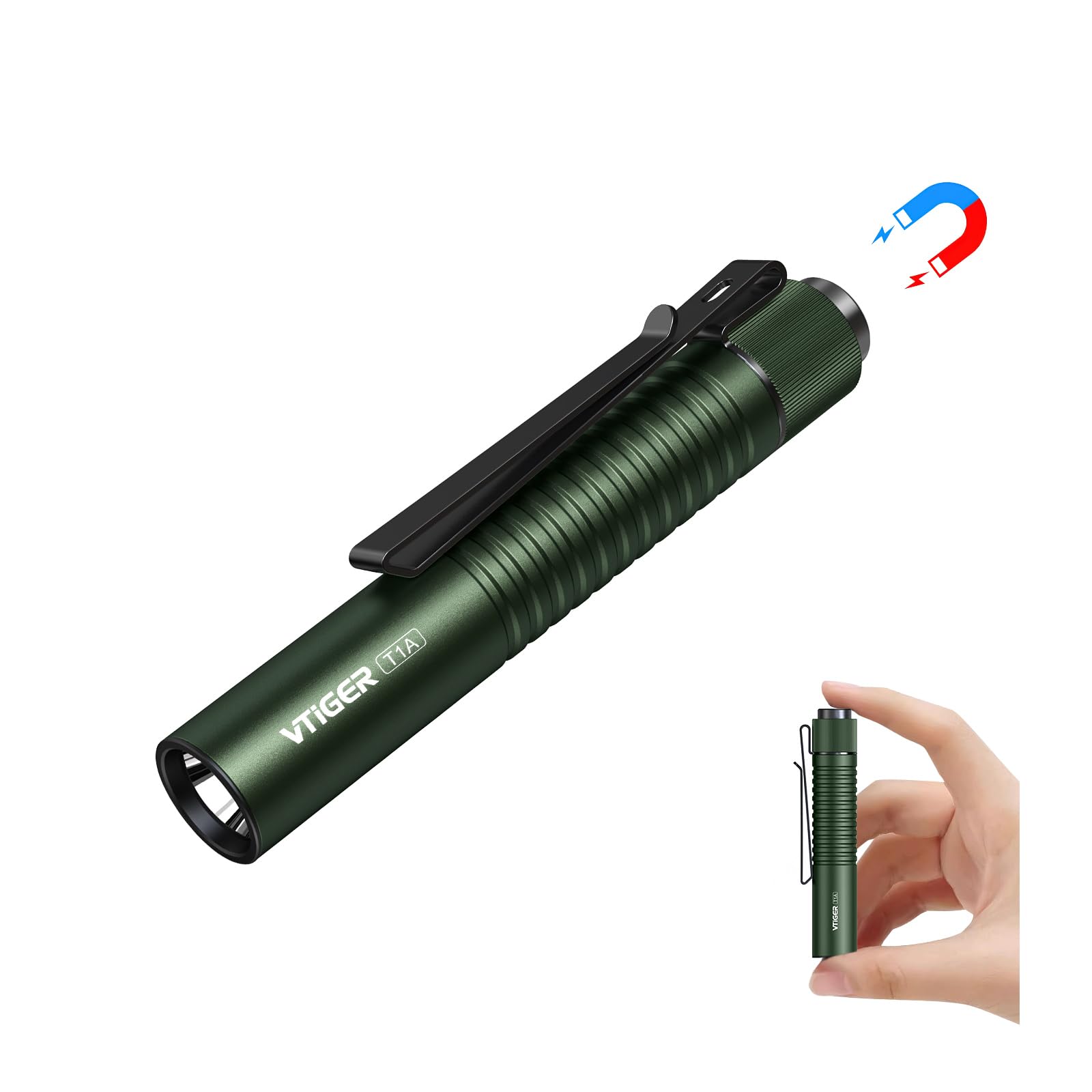 Vtiger T1A Mini Pocket Edc Flashlight With Clip,1300 Lumen Compact Aa Rechargeable Led Little Flashlights, Super Bright Tail Swi