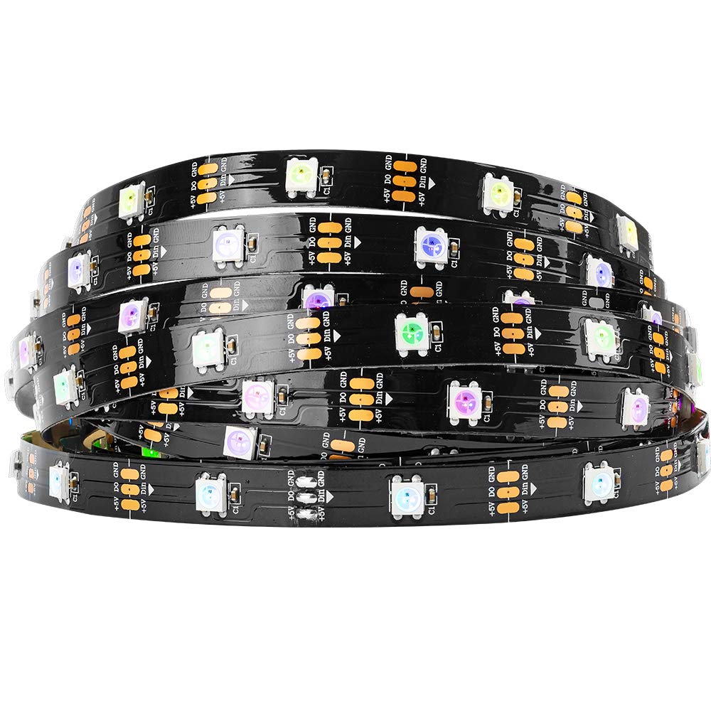 BTF-LIGHTING WS2812B RGB LED Pixel Strip 16.4FT 150LED Black PCB IP30 Flexible FPCB