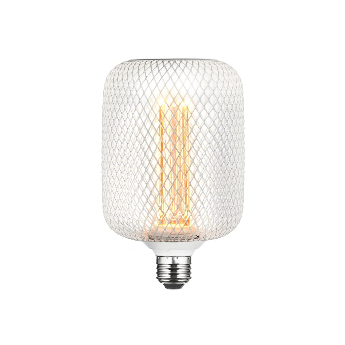Next Glow Decorative Light Bulb White Metal Cage Cylinder Led Light Bulbs 3.5W Equivalent 20W E26 Led Bulb Base, Dimmable, Soft 