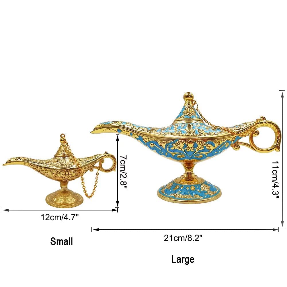Hourwof Aladdin Genie Lamp Vintage Legend Aladdin Magic Lamp Wishing Light Arabian Costume Props Party Wedding Table Decoration Birthday Gift,Small Lake Blue
