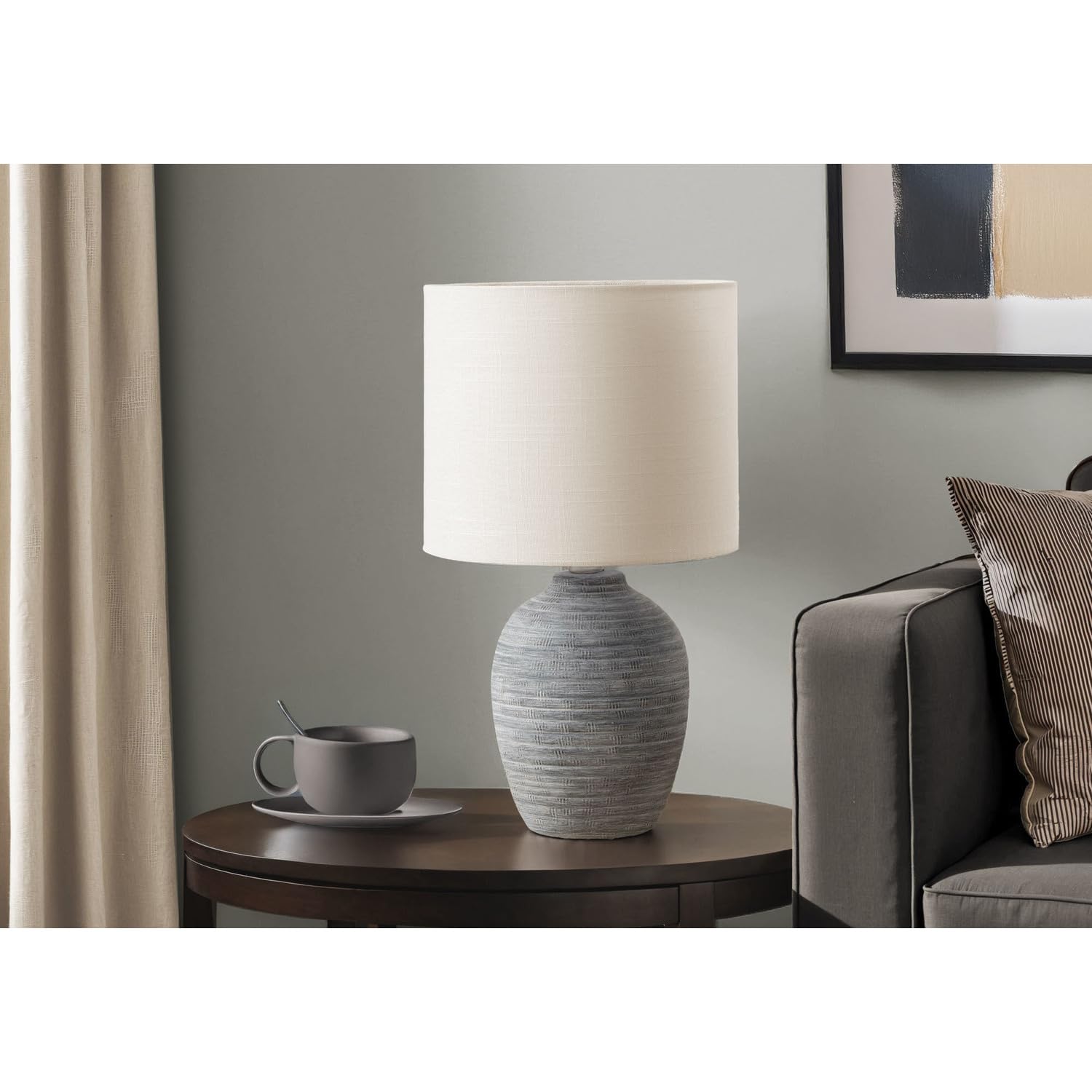 Monarch Specialties Table Lamp, 17in H, Grey Ceramic, Ivory Shade, Model I 9788