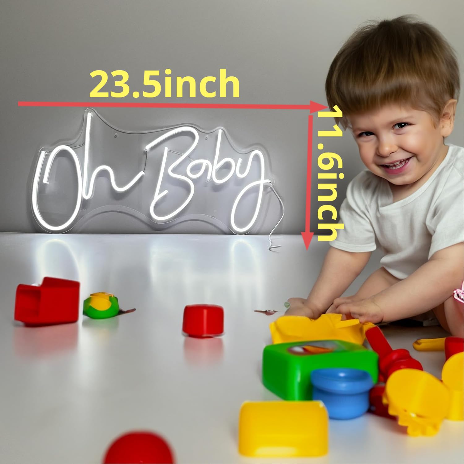 Oh Baby Neon Sign for Wall Decor, with Dimmable Switch, Reusable Neon Light Sign for Baby Shower Decorations, Birthday Party, We