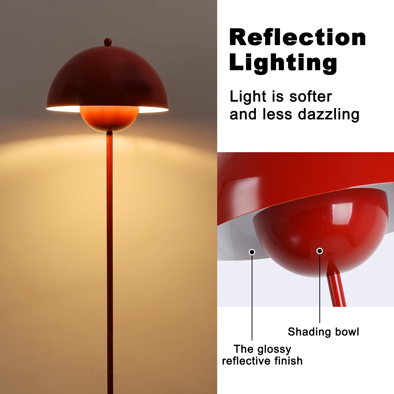 COSYLUX Modern Floor Lamp - Industrial Metal Shade, Dark Red, Tall Standing Design for Living Room, Bedroom, Office, Nursery