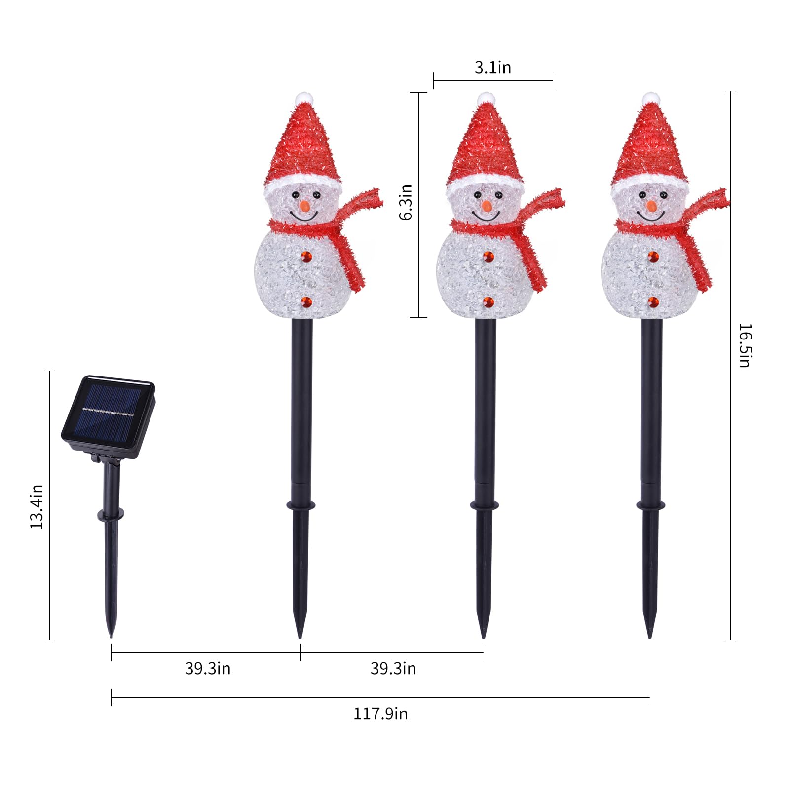 TAILERRI Solar Snowman Pathway Lights, 3 Pack, Waterproof Plastic, Outdoor Christmas Decor