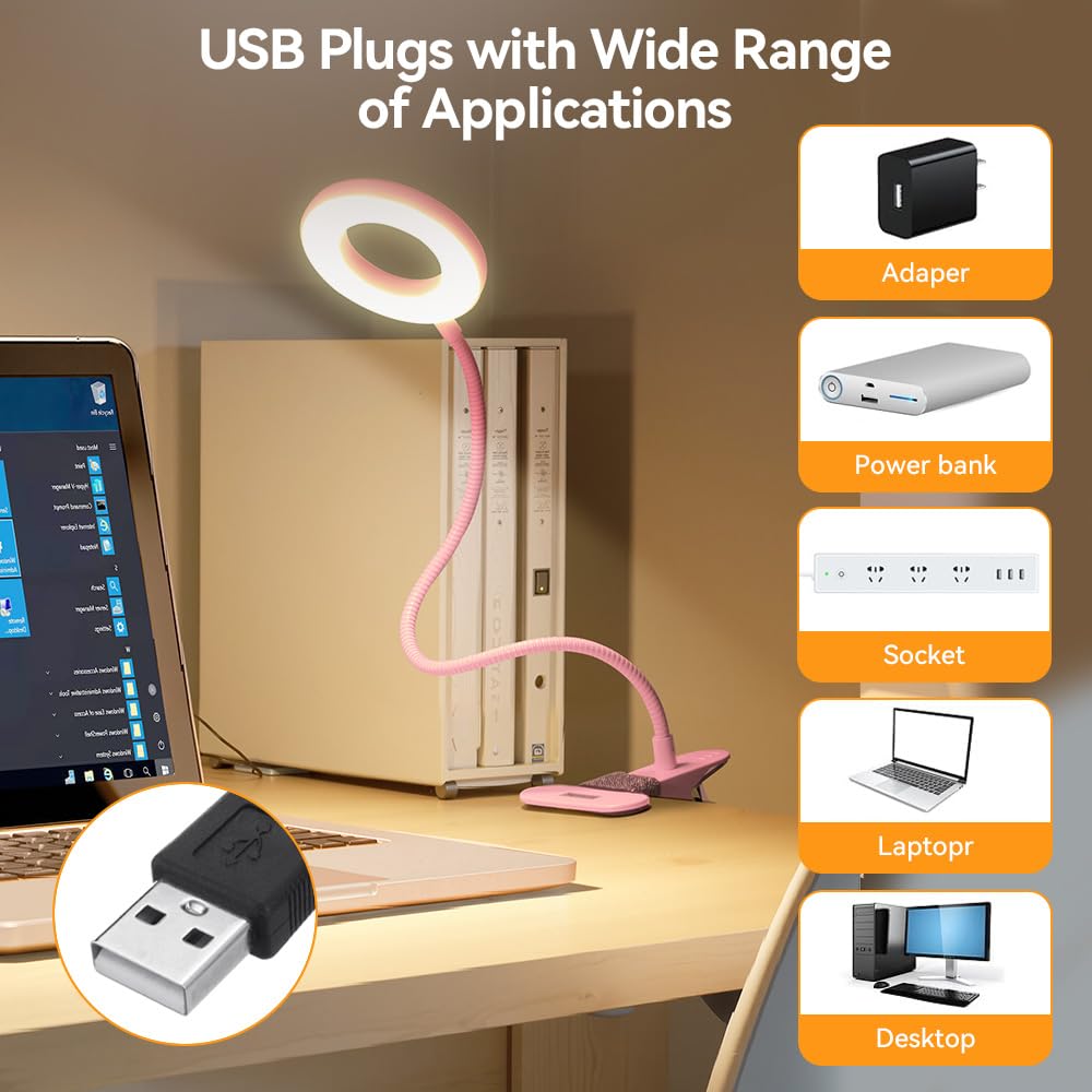 Skymore Desk Clip On Light, [3 Color Modes & 10 Brightness] Led Reading Light With Clamp, Flexible Gooseneck Book Light For Kids
