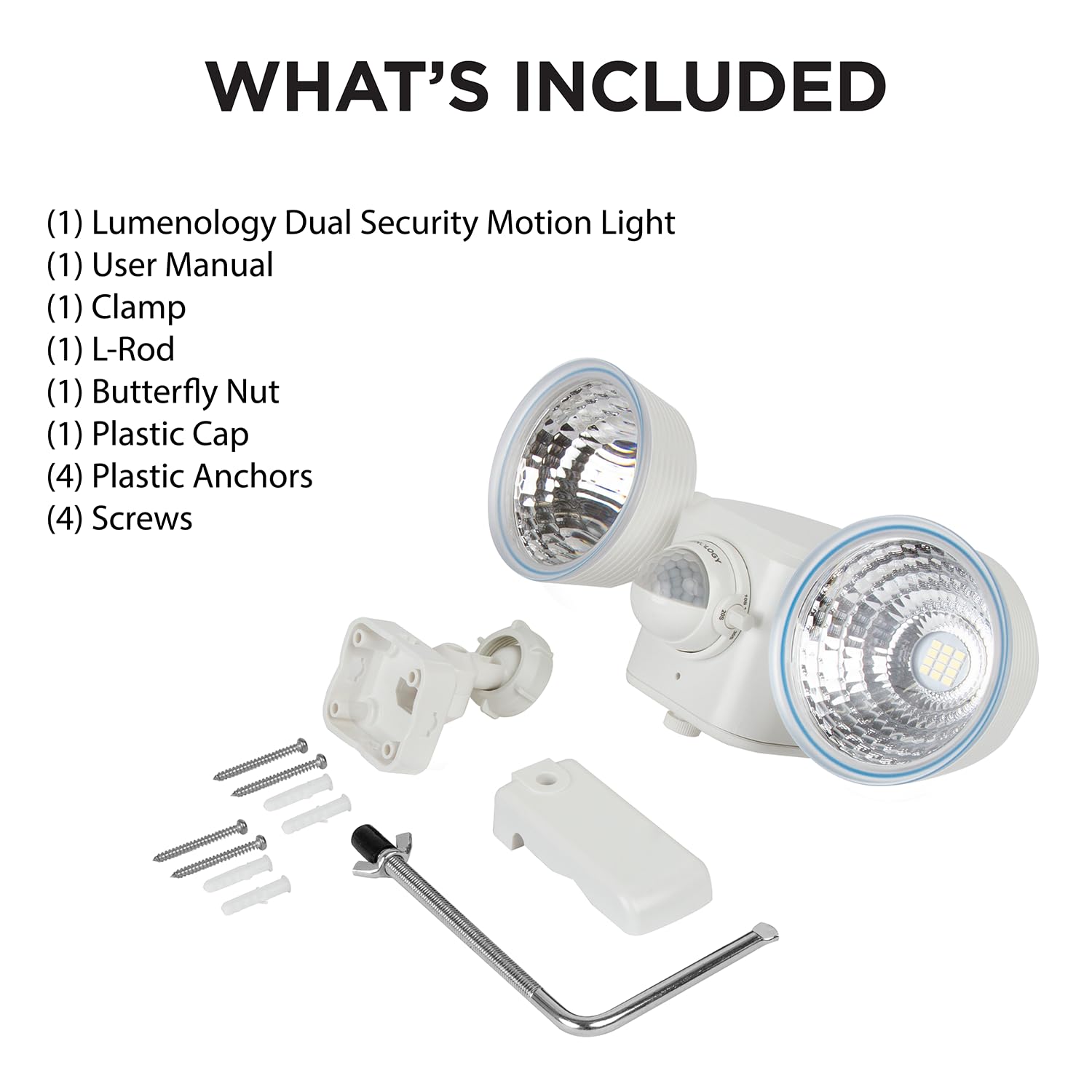 Limitless Innovations Lumenology Dual Security Motion Sensor Spotlights - 1000 Lumen LED, Waterproof, Adjustable Heads, White