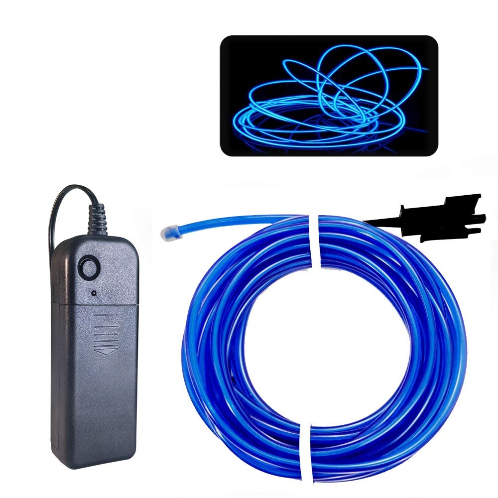 MaxLax EL Wire Blue Neon Lights Strip, 9.8ft/3m, Portable, 360° Cuttable for Parties, Halloween, DIY Decoration