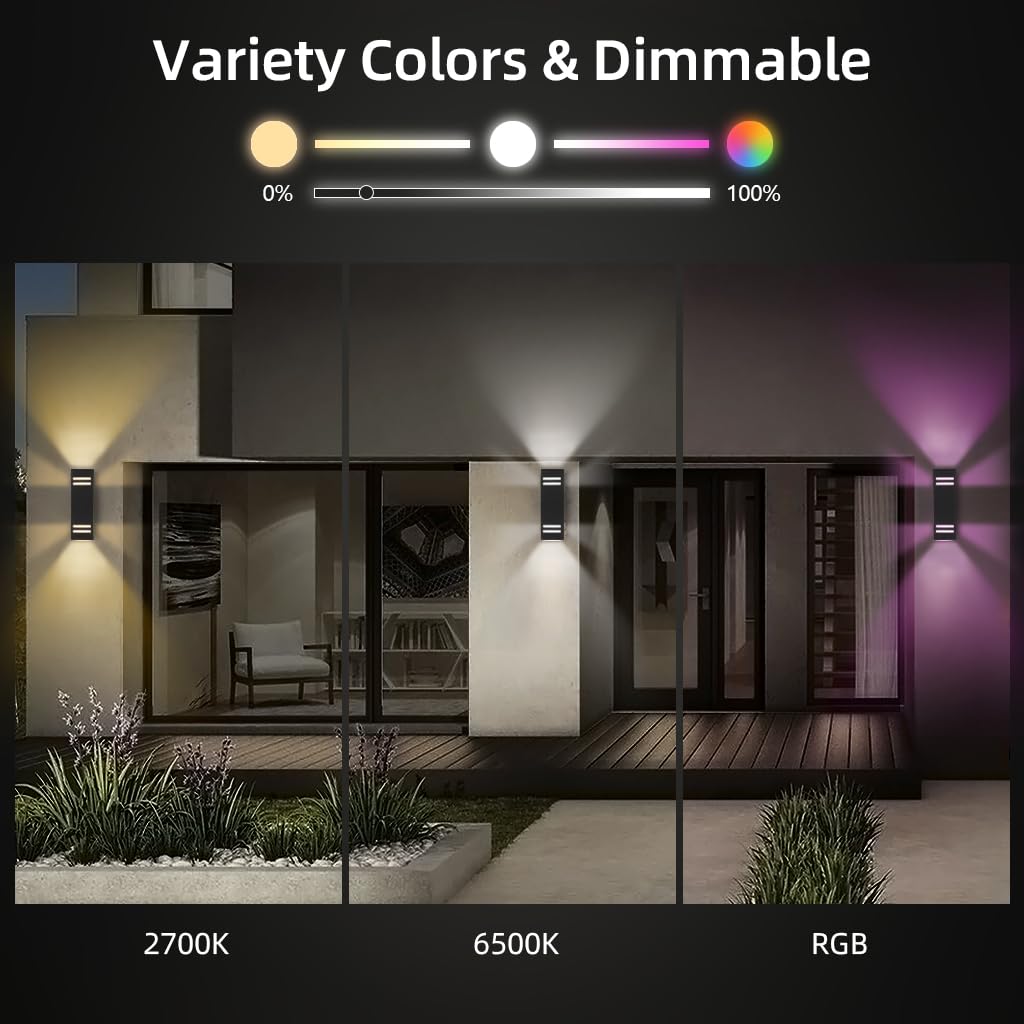 Kizon Smart Porch Lights Color Changing, Ambience Rgb Wifi Outdoor Sconce Lights App Control Black Exterior Light Fixture For Ho
