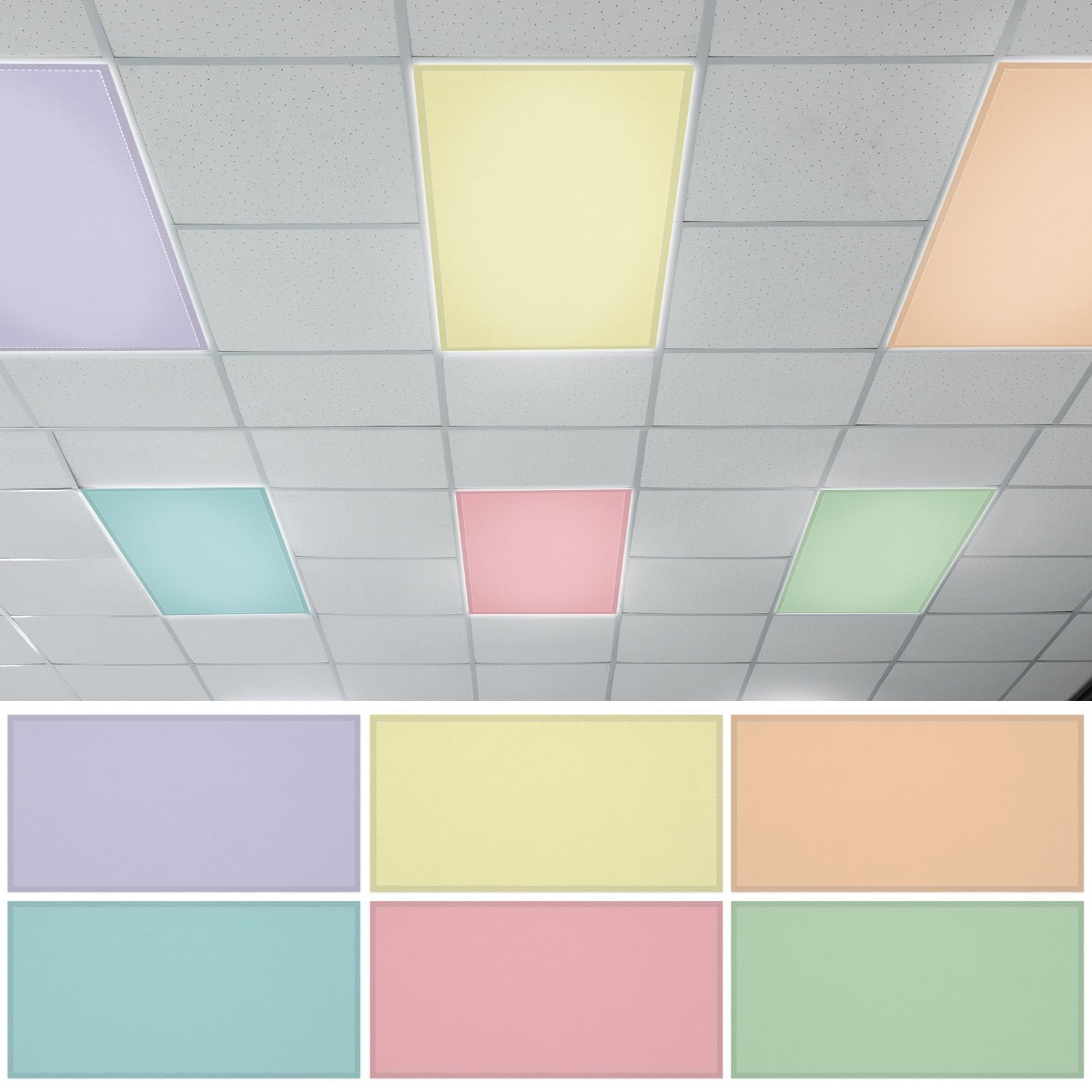 QOUBAI 6PCS Fluorescent Light Covers  4x2 Feet Magnetic Light Cover Fluorescent Lights Shade Panel Positive Inspirational Ceiling Lights Filters for Office Classroom Home Drop Ceiling Pastel