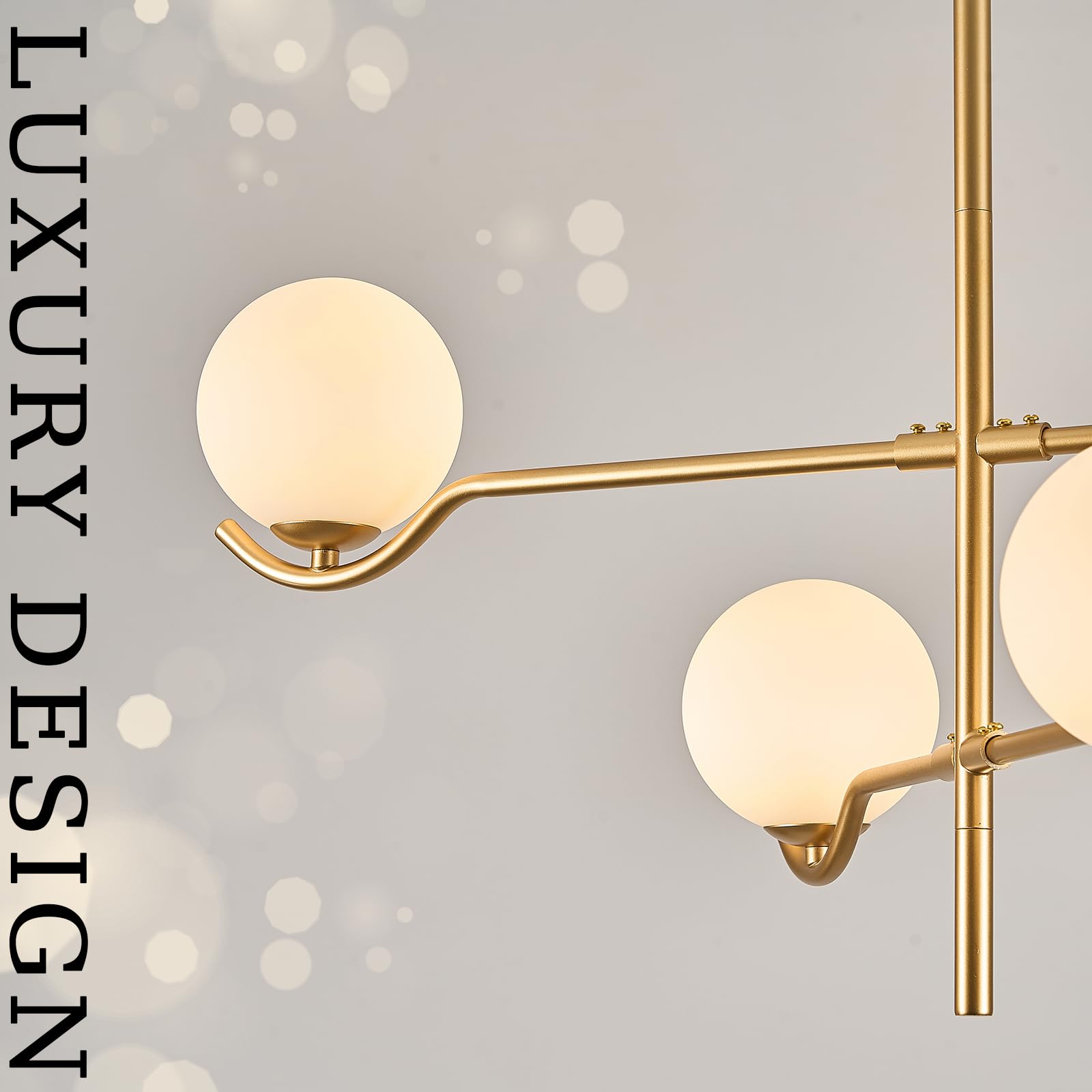 CATINER Modern Gold Sputnik Chandelier, 4 Lights, Milk Glass Globe Shades, L31", Mid Century Ceiling Fixture for Living Room/Foyer/Bedroom