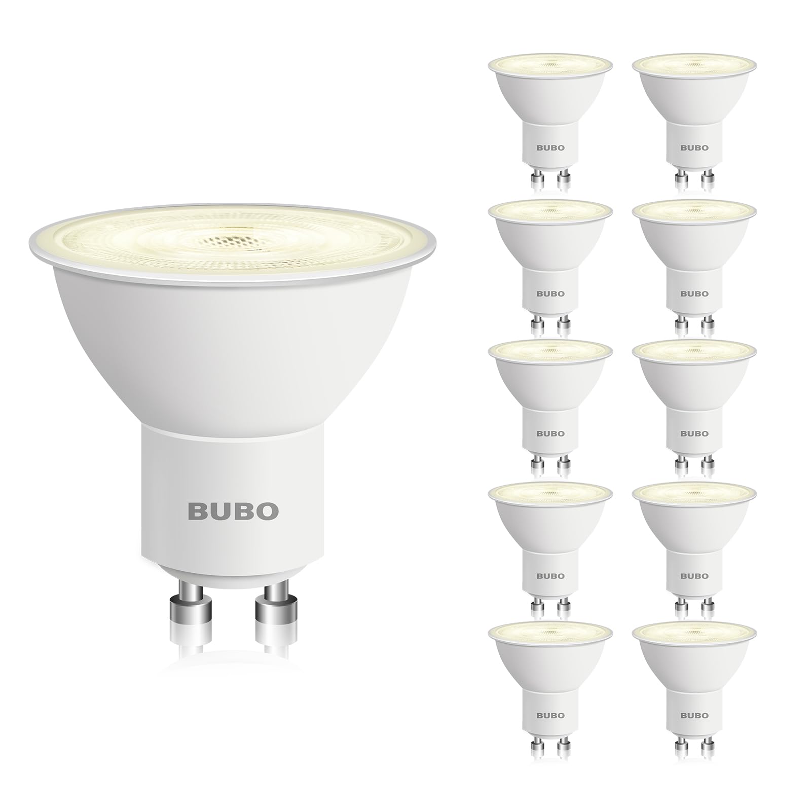 BUBO GU10 LED Bulb 6W Equivalent 650 Lumens 3000K Warm White 10 Pack MR16 Plastic Non-Dimmable