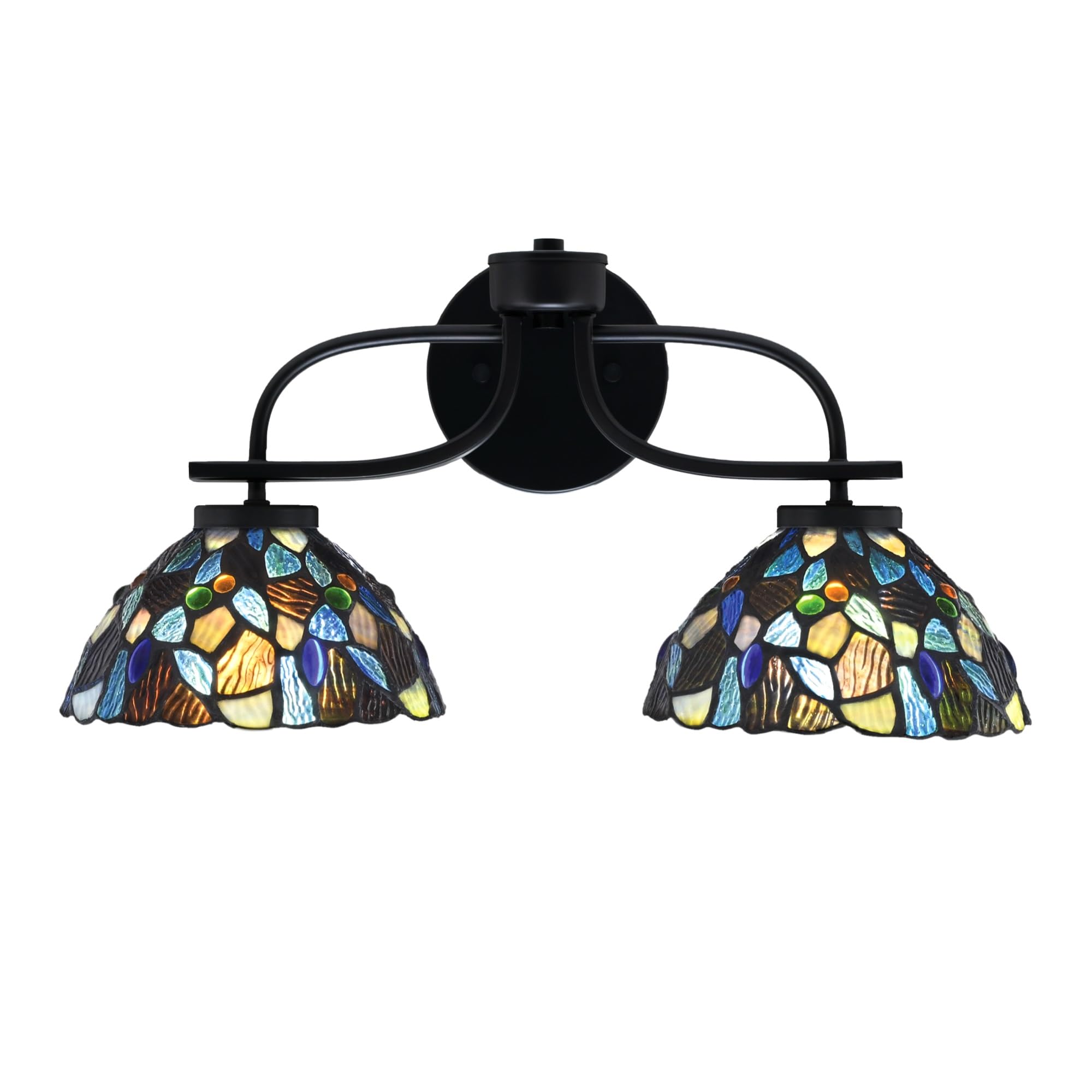 Cavella 2 Light Bath Bar In Matte Black Finish With 7" Blue Mosaic Art Glass