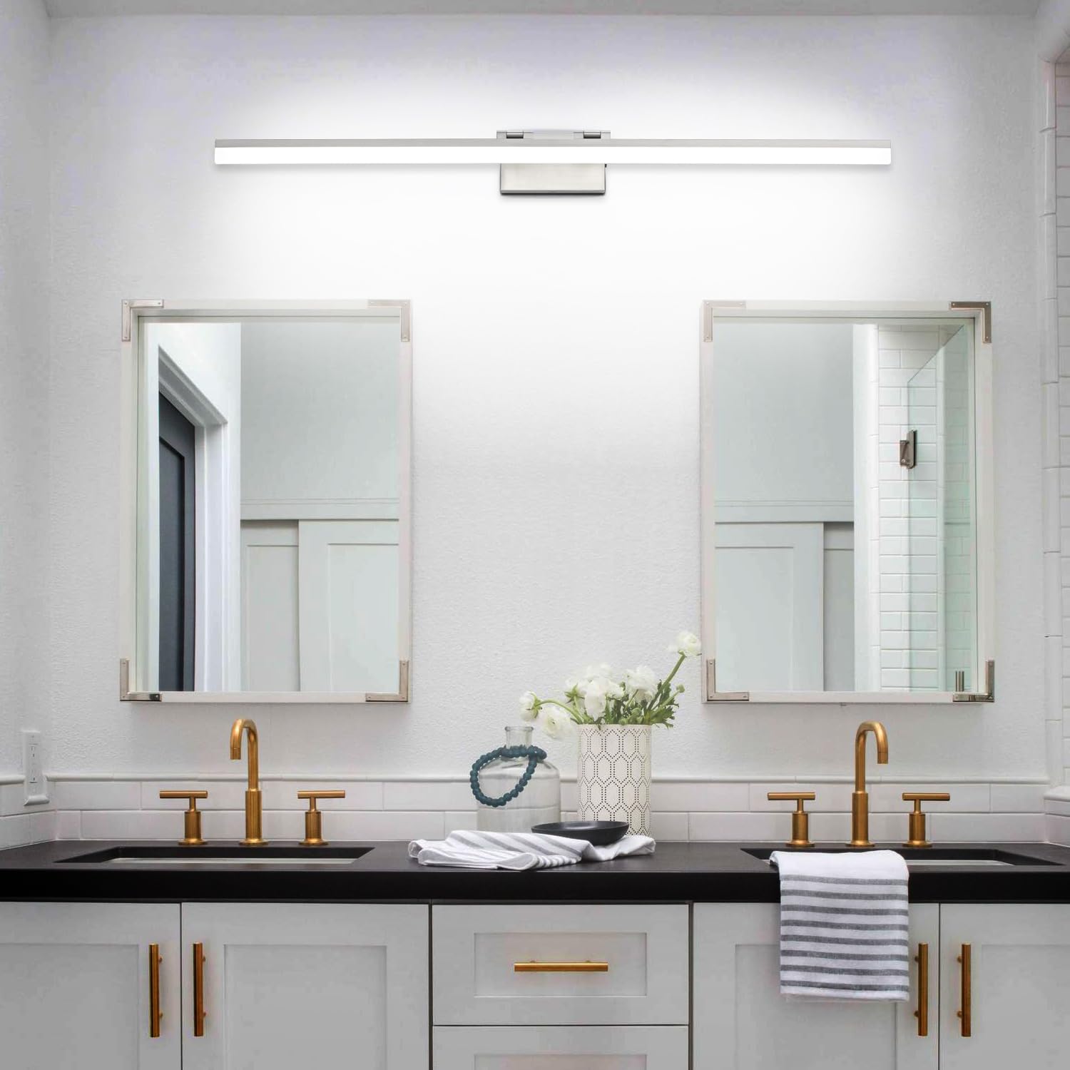 SOLFART Bathroom Light Fixture LED 5CCT Dimmable 48-Inch Brushed Nickel Vanity Lights Over Mirror Aluminum Modern Model 8778-1220mm-NK-5CCT