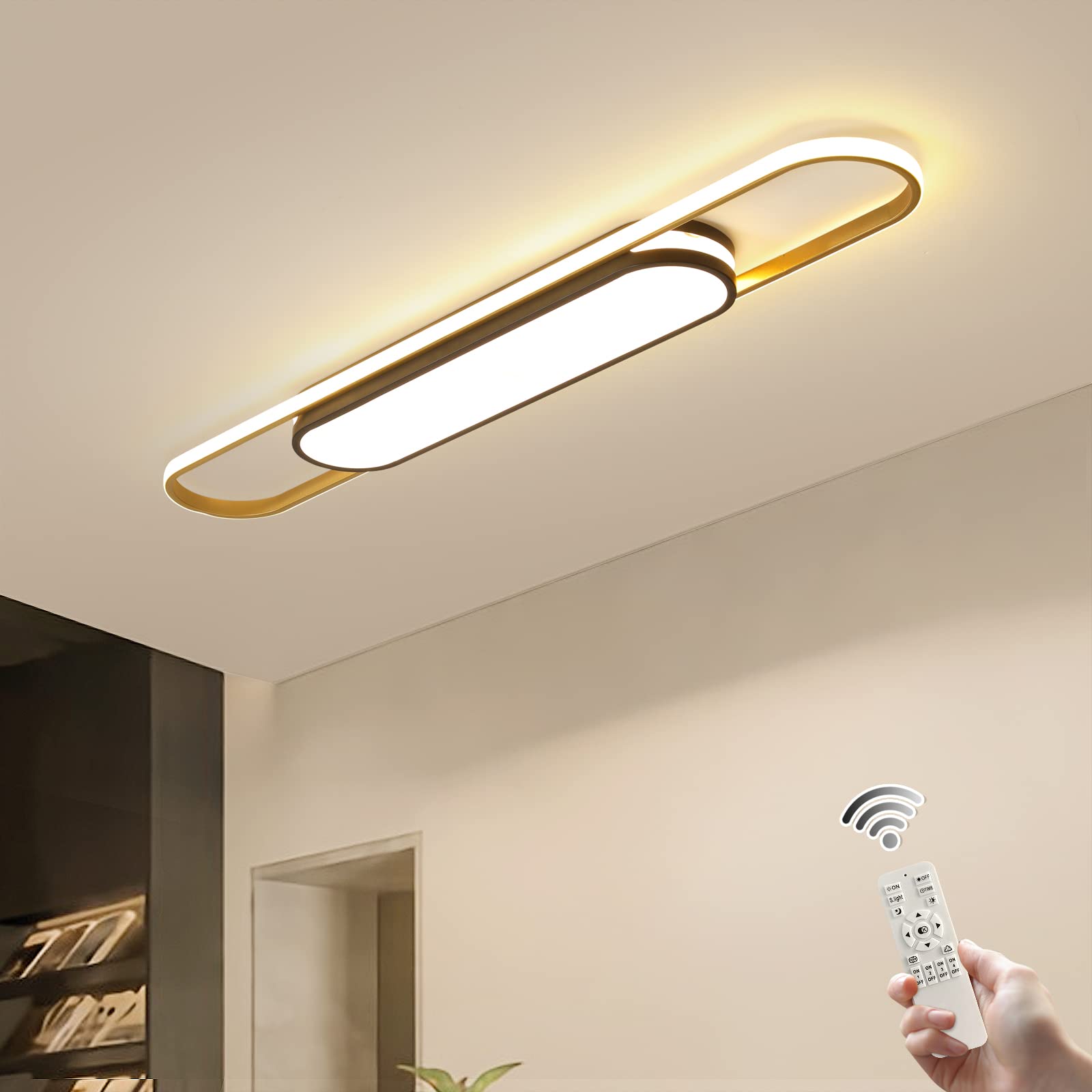Qcyuui Linear Ceiling Light Modern Led Ceiling Lamp Dimmable Acrylic Ceiling Lighting Fixture With Remote Control For Kitchen Dining Room Cloakroom Hallway(48W/43.3In L)