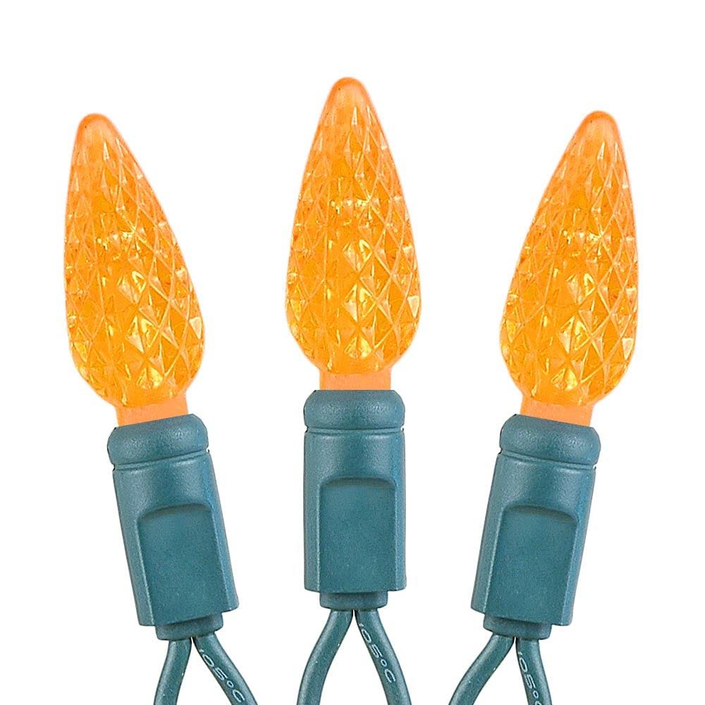 Novelty Lights 24Ft C6 Led Halloween String Lights, Amber Color, Green Wire, Model Mrd-35B-2, Outdoor Commercial Grade Decorations