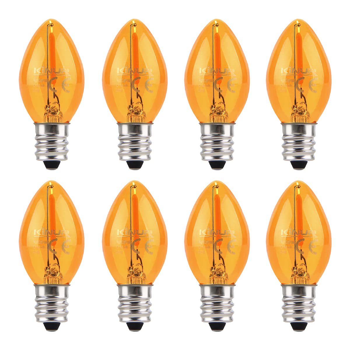 Kinur C7 Amber Led Bulbs, E12 Candelabra Base, 2200K, 8 Pack, 1W