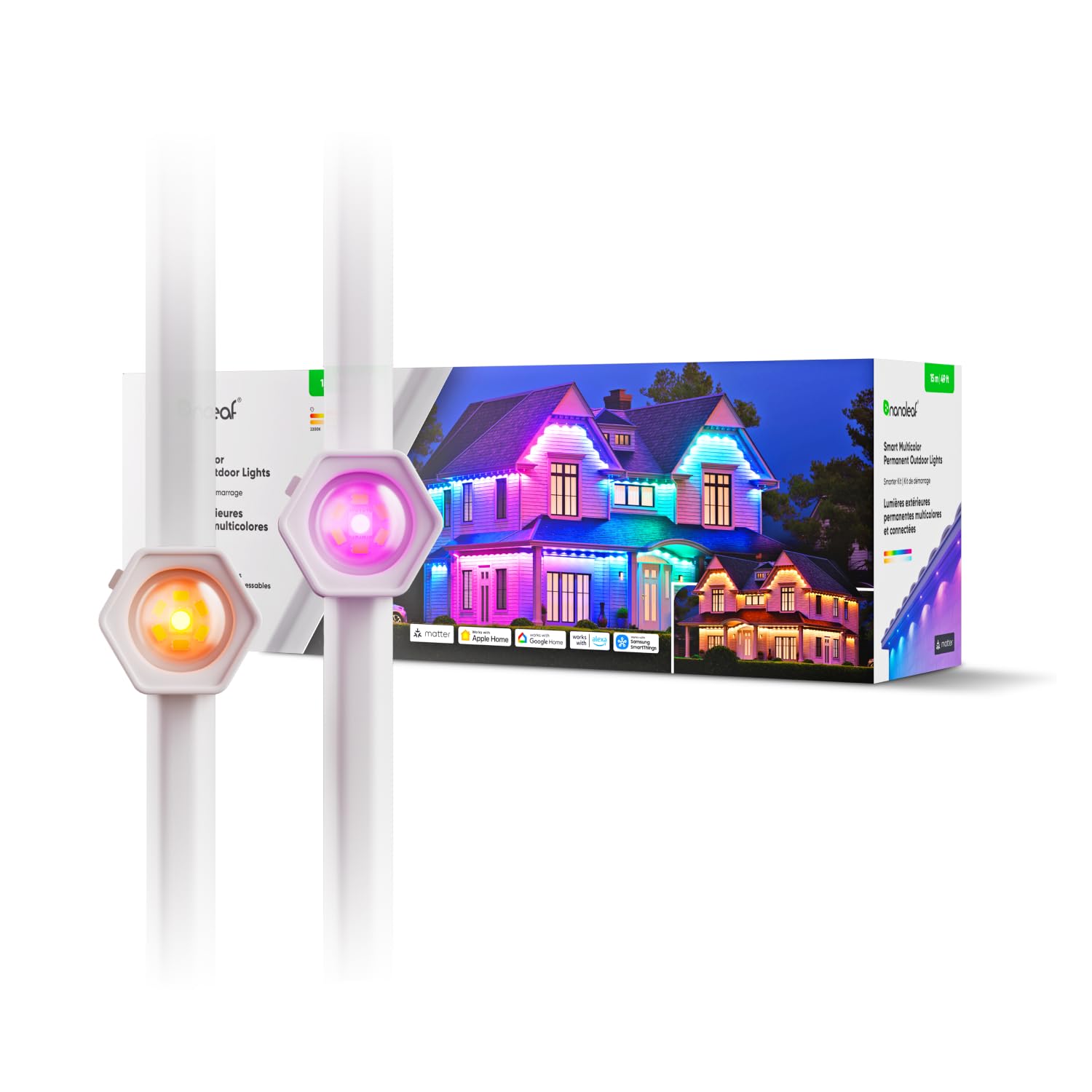 Nanoleaf Matter Permanent Outdoor Lights  Smart Rgbcw Outdoor String Lights For Daily & Accent Lighting  Ip67 Waterproof  Compatible With Alexa  Google Home  Multiple Scene Modes  49Ft (15M)