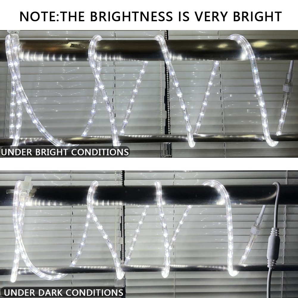 FOEERS 10ft LED Rope Lights, 108 Flexible Cool White Tube Lights for Bedroom, Garden, Patio, Christmas Decoration