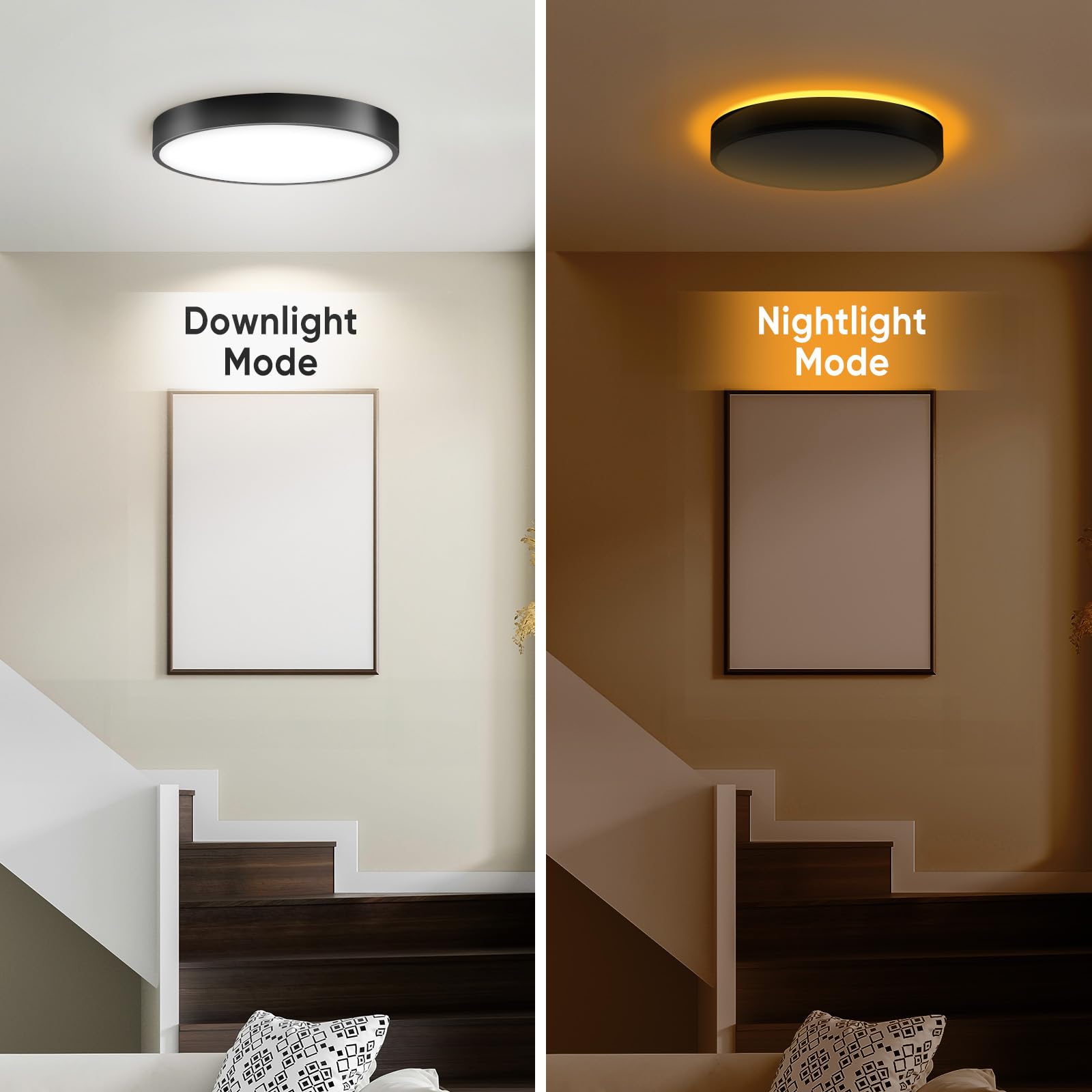 Lightania 15 Inch Flush Mount Ceiling Light, 35W 3500LM, Dimmable, Remote Control, Night Light, Black, Model LXD01-L18HN-BK