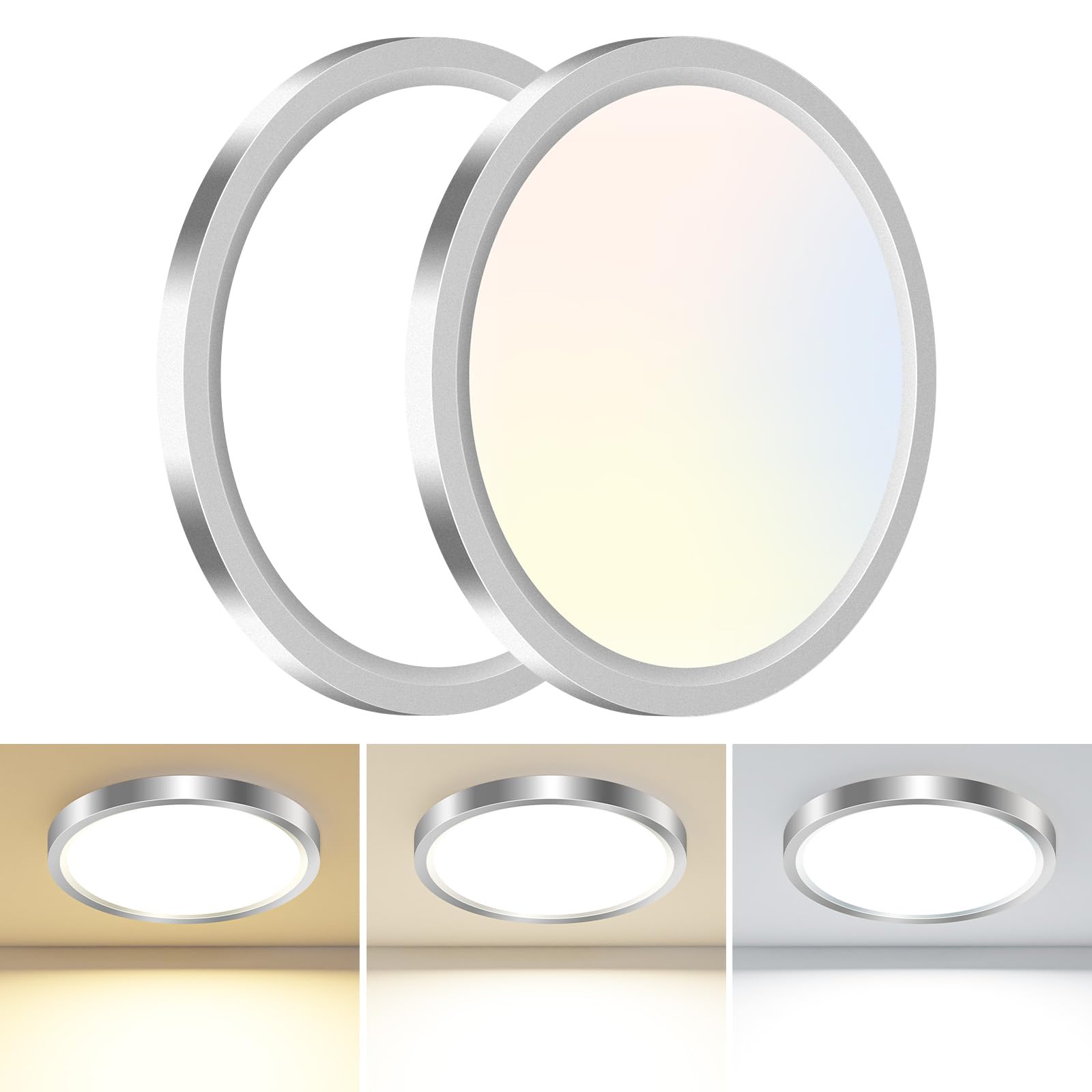hepside 2PACK LED Flush Mount Ceiling Light Fixture Black  9Inch 24Watt  3000k/4500k/6000K Ceiling Light  Ultra Slim Flush Mount LED Ceiling Lamp for Bedroom  Living Room  Kitchen  Hallway