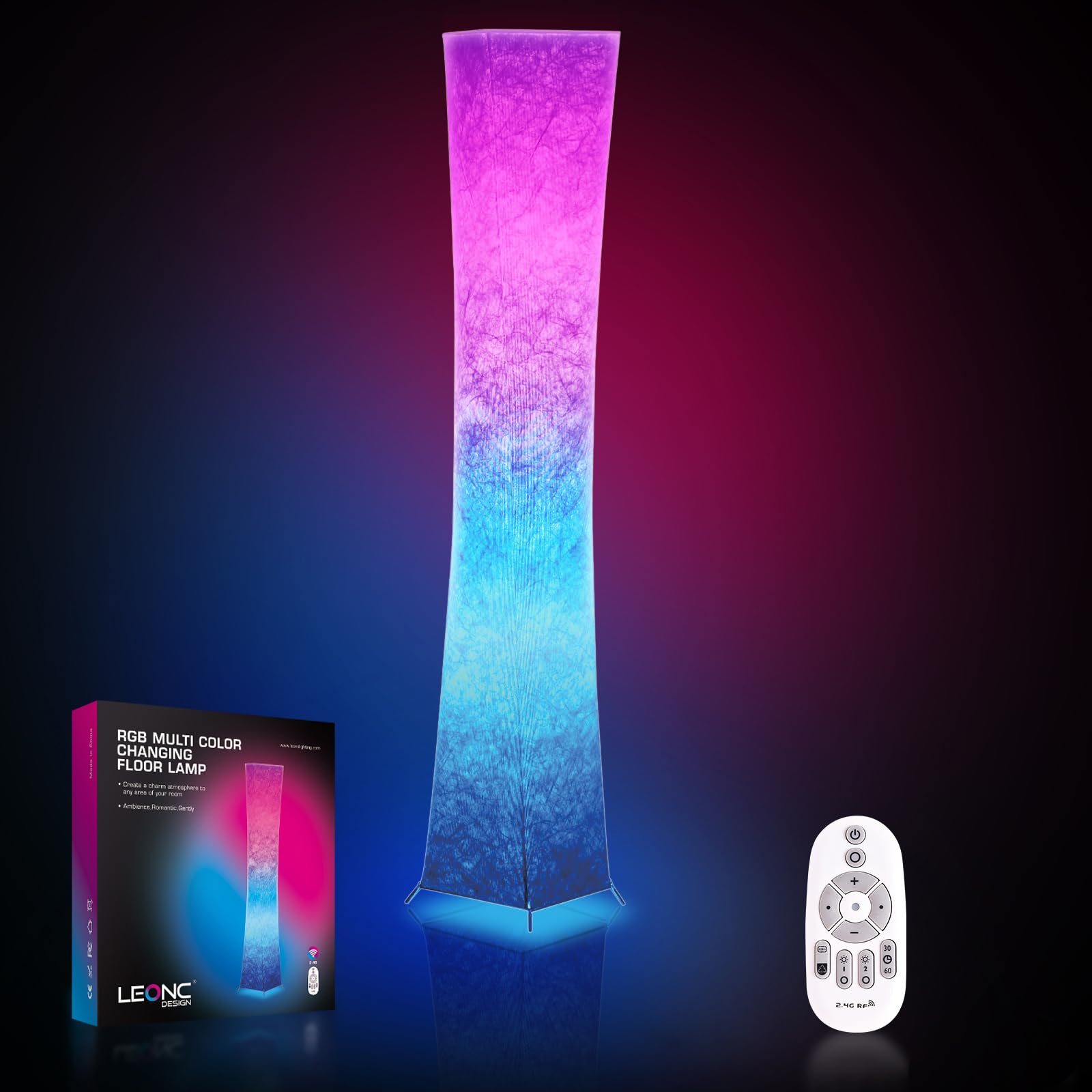 LEONC Floor Lamp with Remote, Tuya Smart 9w  2 Bulbs Included, 65 Smart Modern Floor Lamp with Alexa, Music Sync and 16 Million