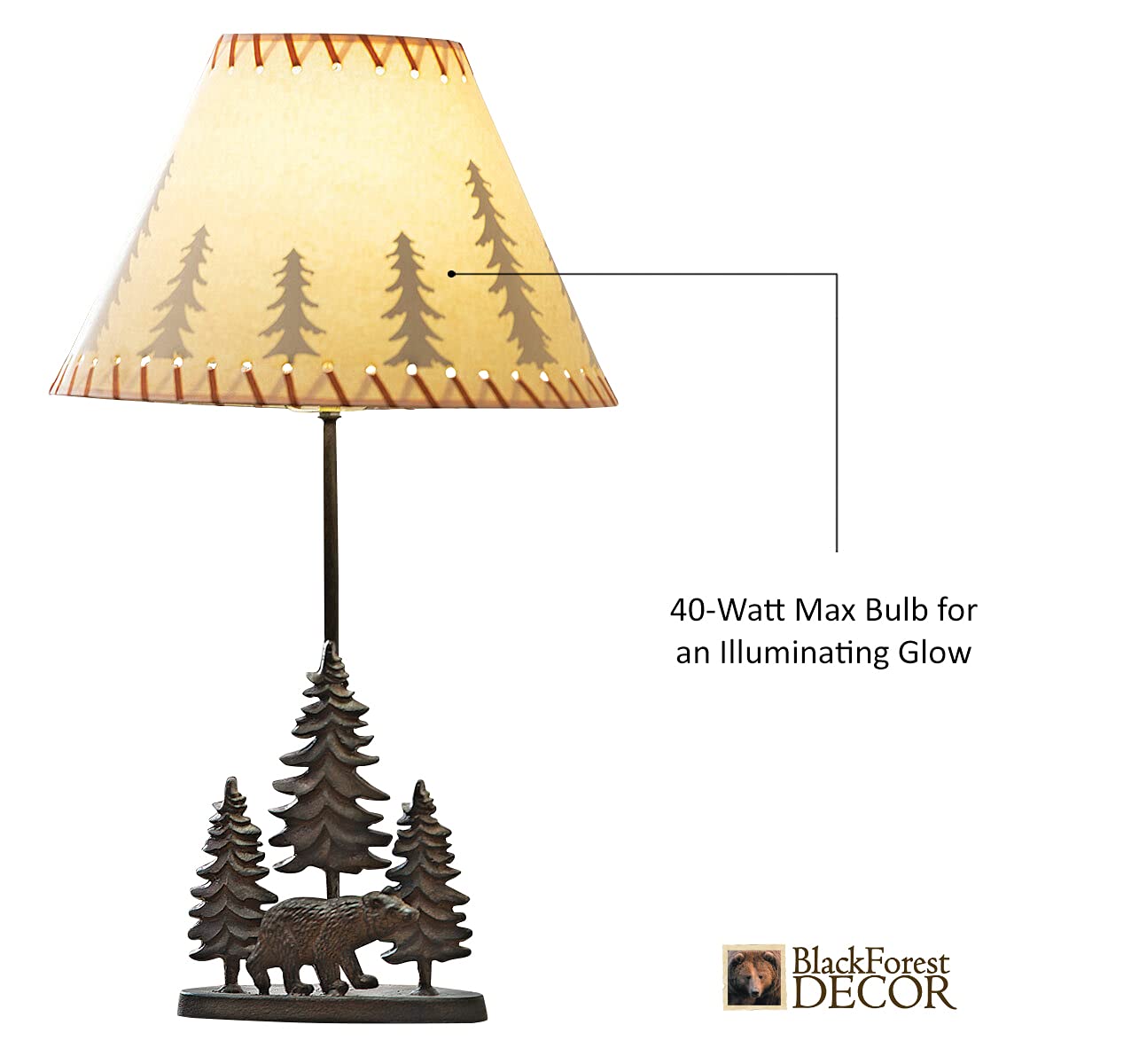 BLACK FOREST DECOR Bear & Trees Metal Table Lamp - Rustic Cabin Lighting - 24.5" x 8" x 3.75"