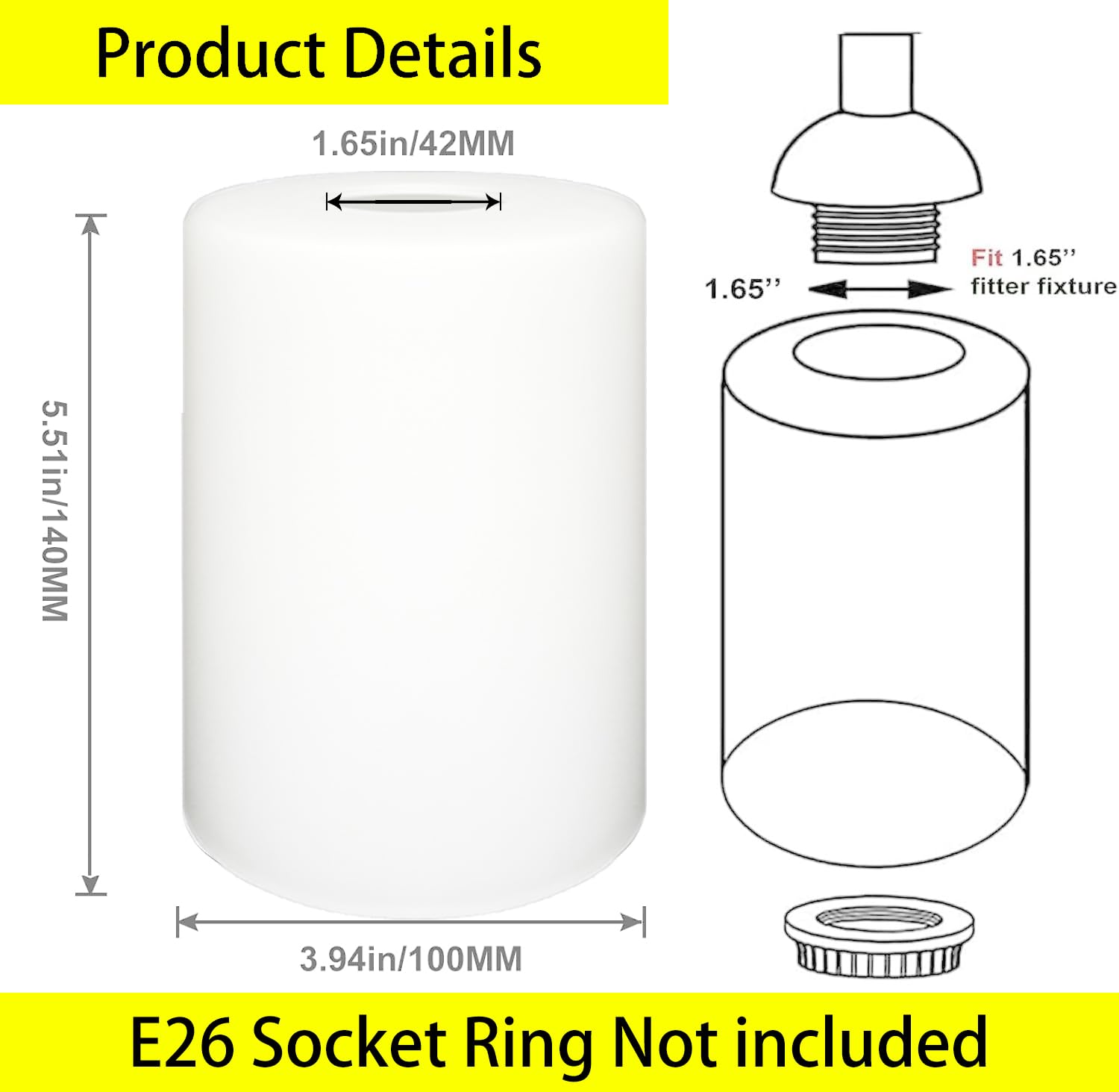 6 Pack White Frosted Glass Shade For Light Fixtures,Cylinder Glass Light Shade Replacement,5.5"Height,3.54"Diameter,1.65"Fitter - Lamp Shades For Floor Lamps,Bedside,Chandelier,Wall Sconces -By Go&So