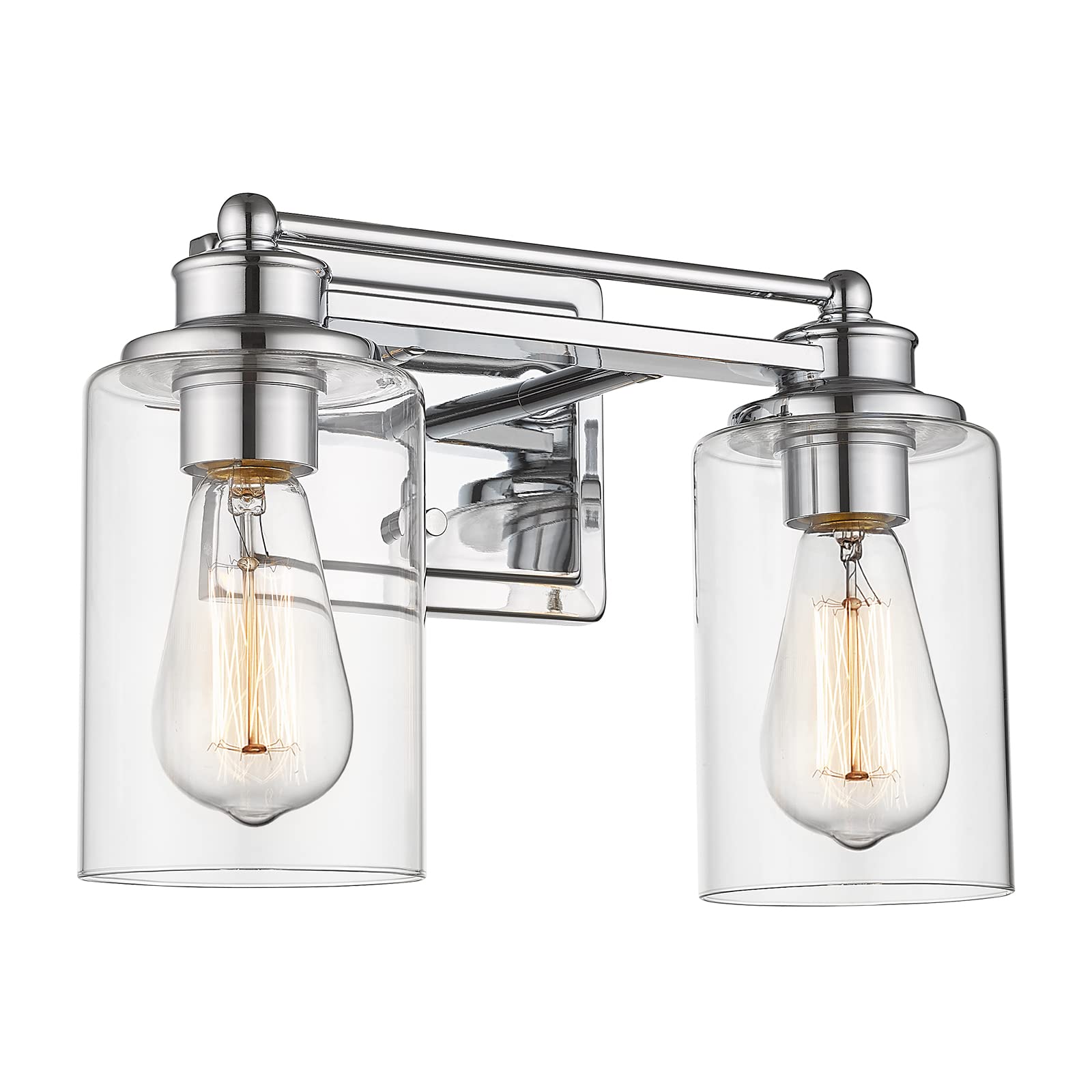 Hwh 2-Light Chrome Vanity Wall Sconce Lamp With Clear Glass Shade - Modern Bathroom Lighting