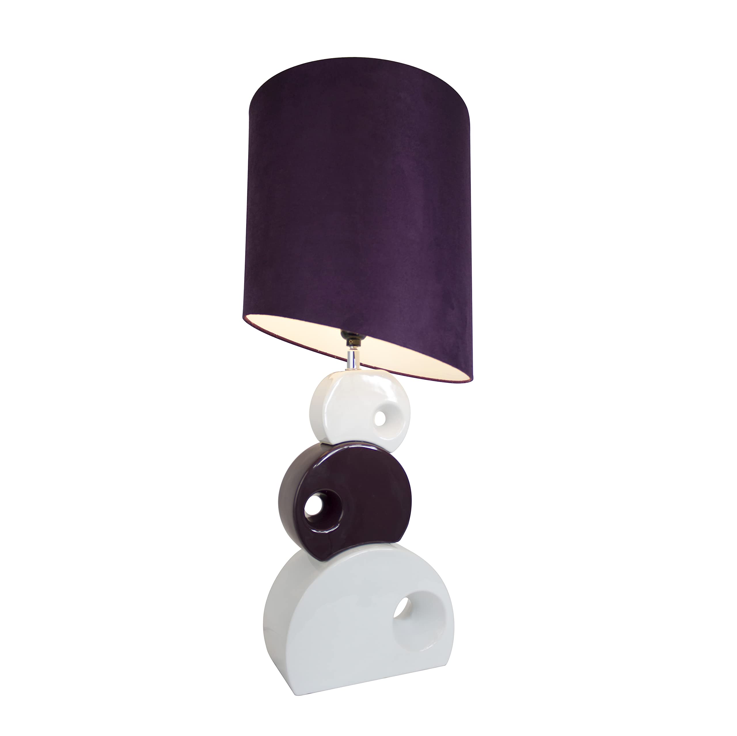 Elegant Designs Lt1038-Prp Stacked Circle Ceramic Table Lamp With Asymmetrical Shade, Purple