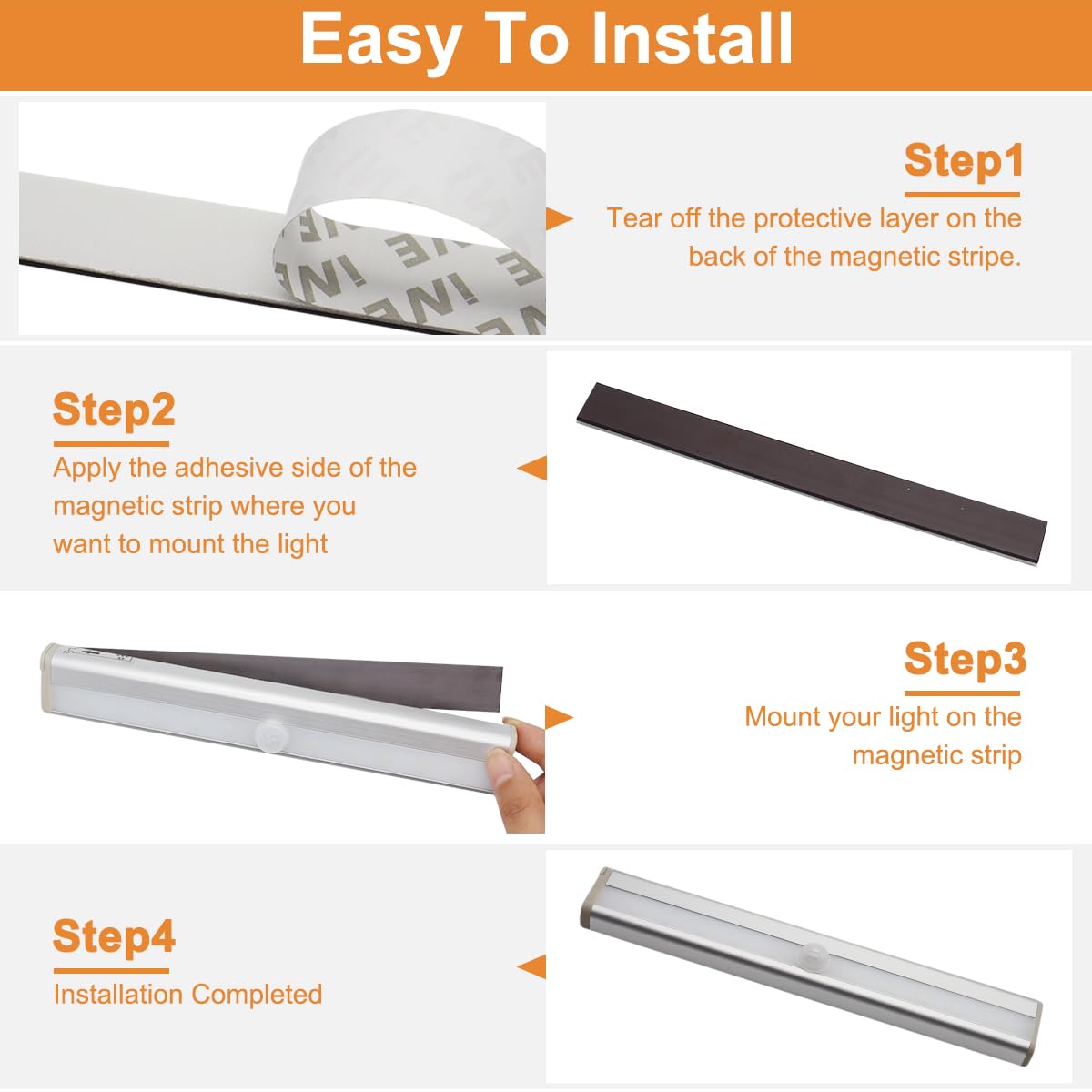 LYCARESUN Motion Activated RV Step Lights, 10 LED Wireless Night Light Bar, Black, Model 1, Battery Operated for Campers and Trailers