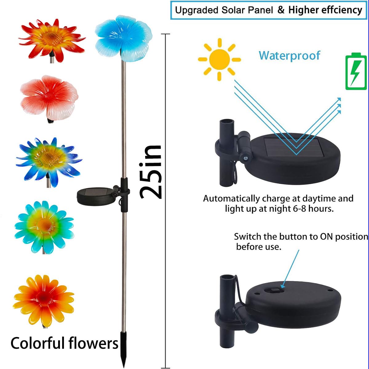 Eigreen 6 Pack Solar Garden Lights Outdoor Decor,Stake Yard Figurine Colorful Flower Light, Housewarming Ornament For Patio, Law