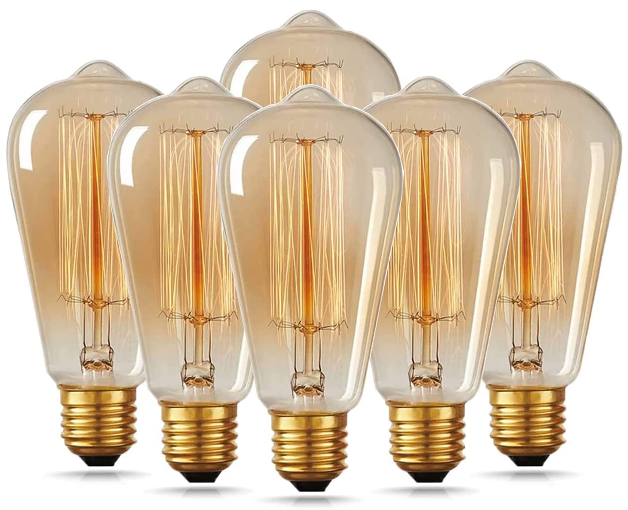 Hession 6-Pack Vintage Edison Bulbs, St64 40W E26 Base Amber Glass Warm White Filament Antique Decorative Dimmable Light Bulbs U